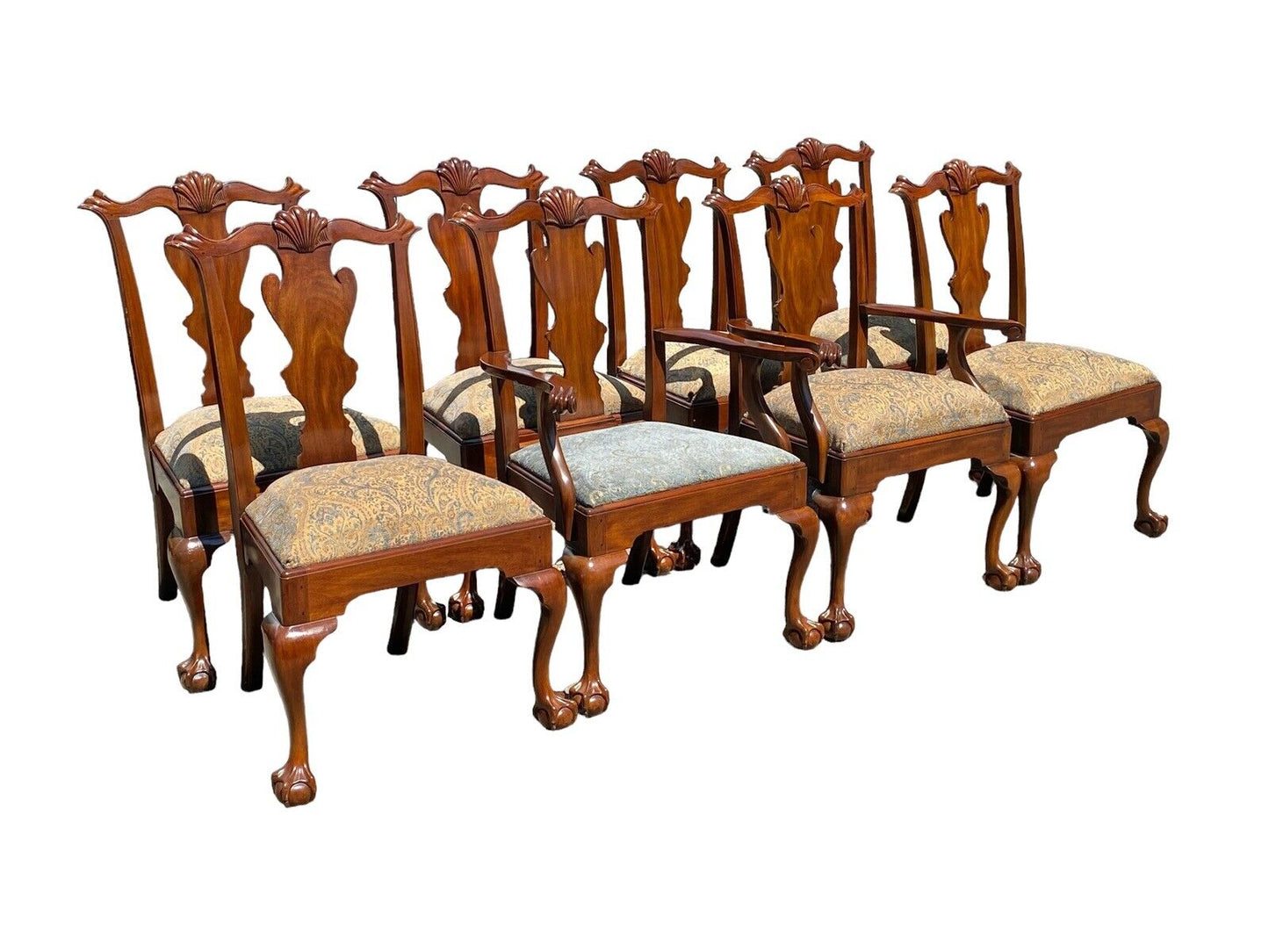 Set of 8 Henkel Harris Mahogany Dining Chairs with Carved Ball & Claw Feet