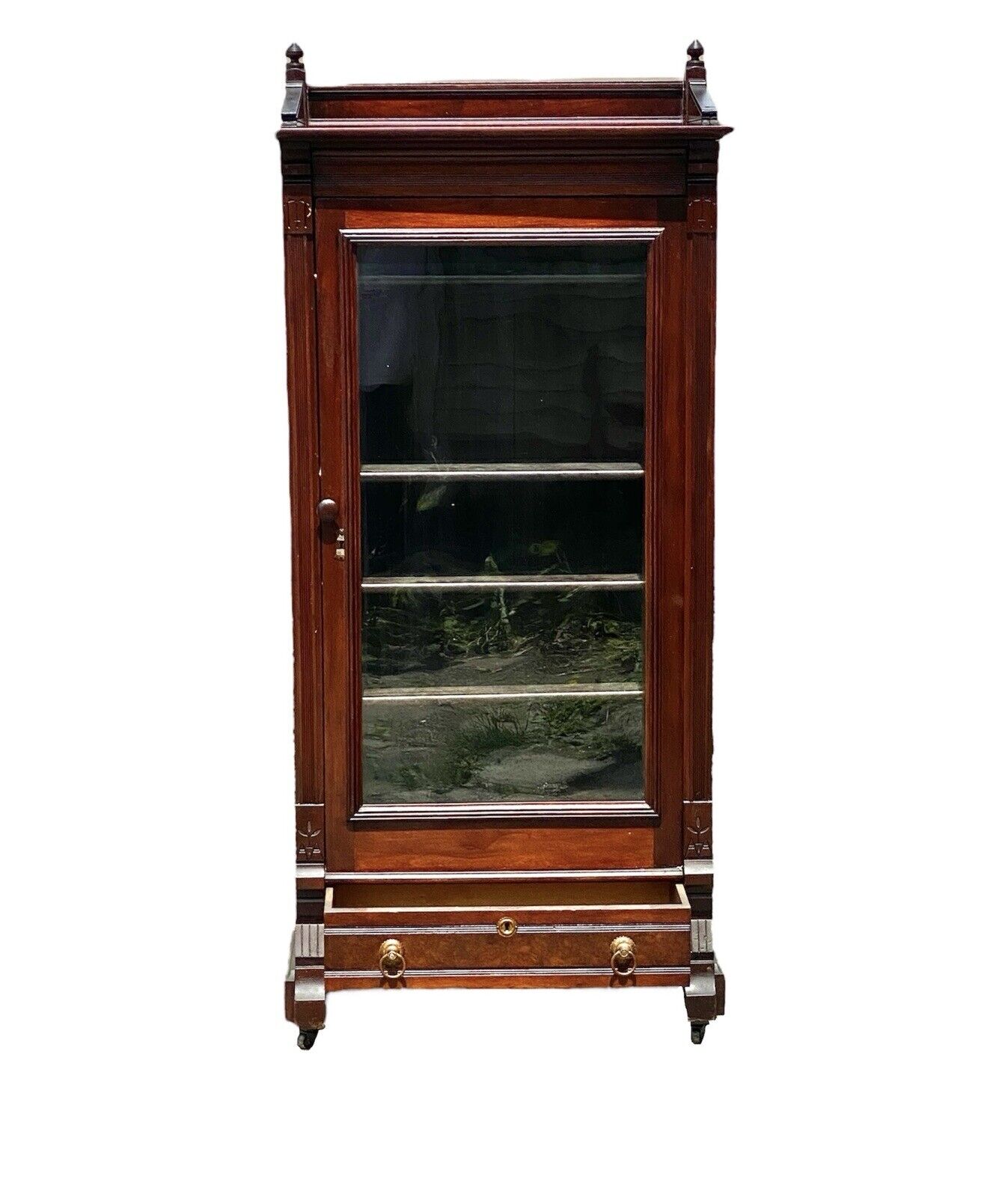 Antique Victorian Bookcase / China Cabinet with Glass Door & Freemason Carvings