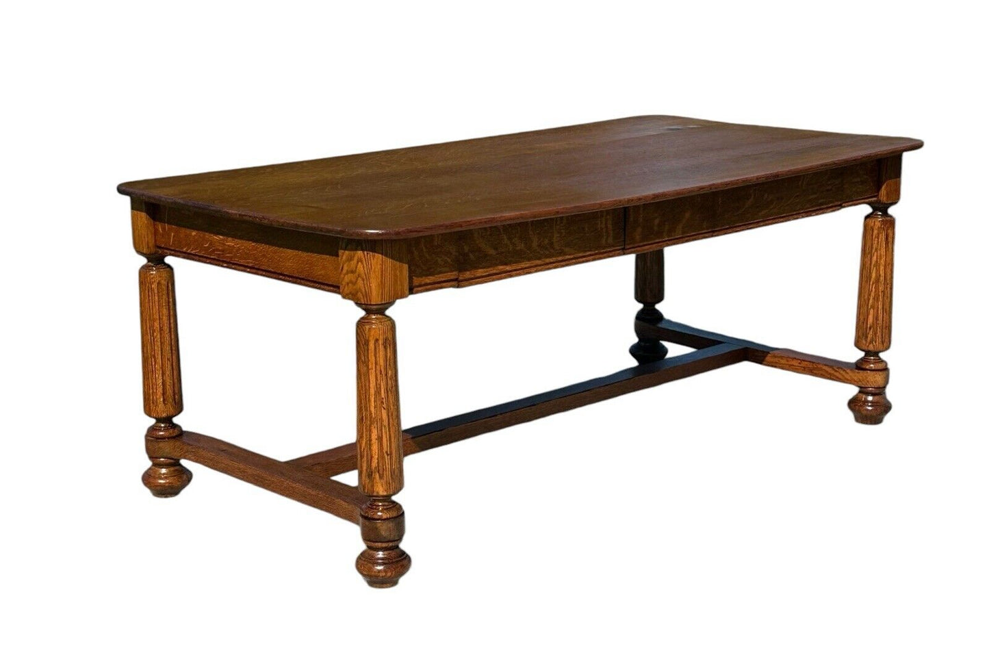 Antique Victorian Tiger Oak Library Table With Two Drawers - Six Feet Long