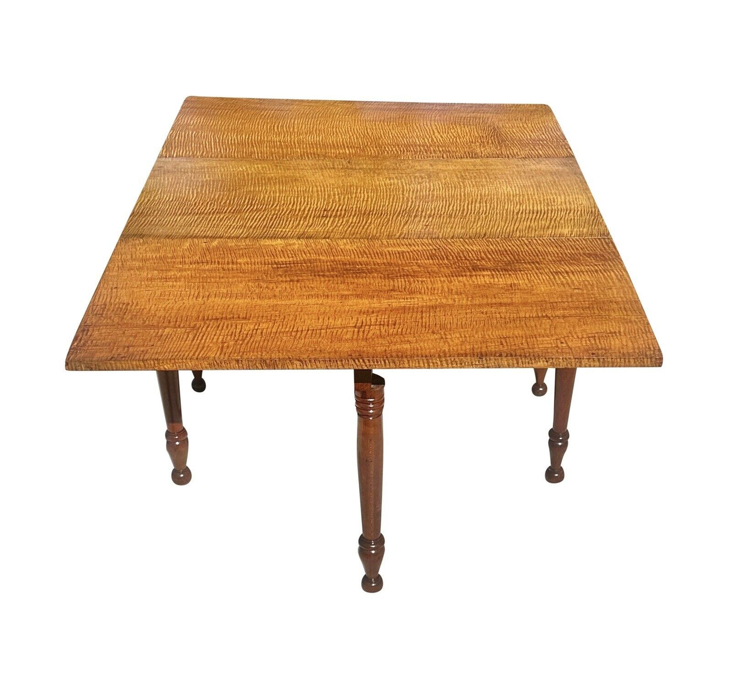 Antique Federal Period New England Tiger Maple & Cherry Dropleaf Dining Table