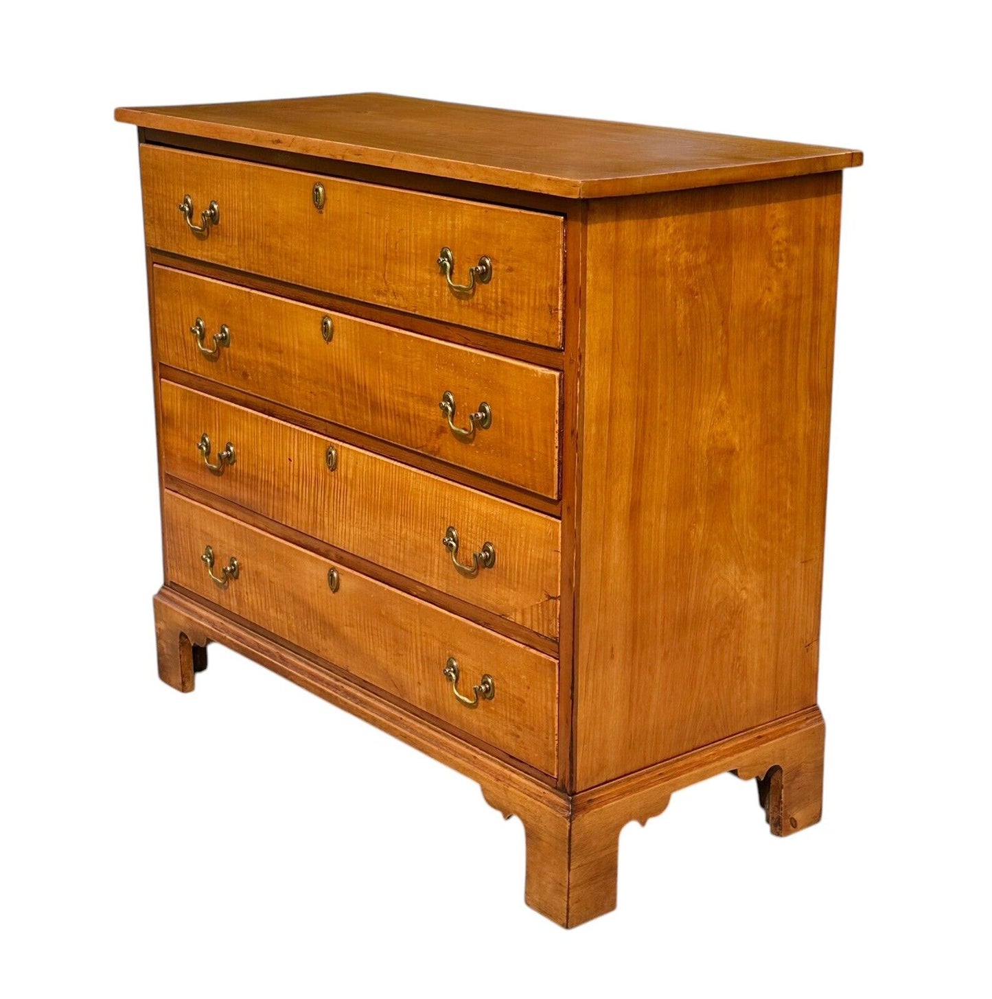 Antique Chippendale New Hampshire Tiger Maple & Flame Birch Chest of Drawers