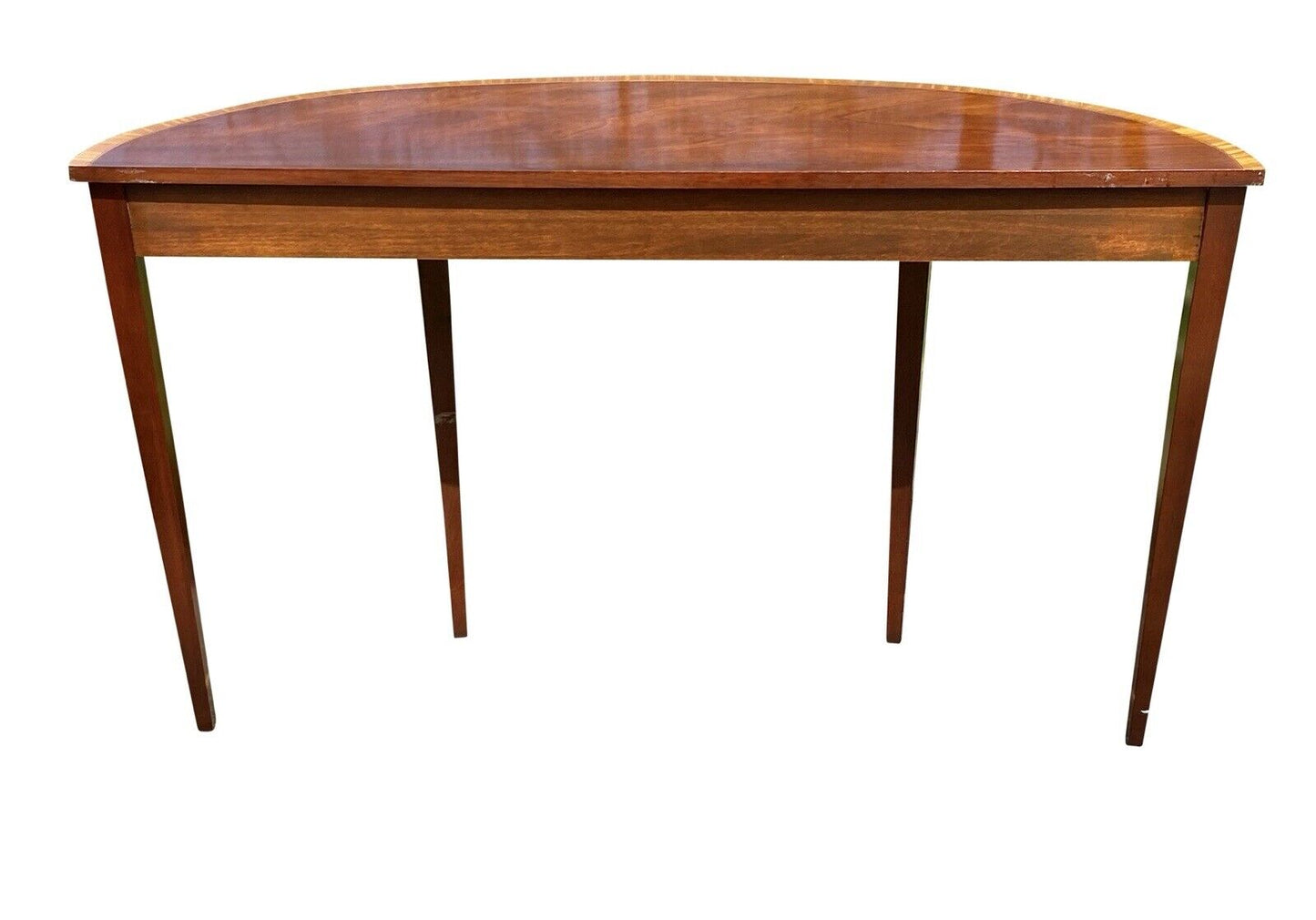 Mahogany & Satinwood Demilune Console Table / Sofa Table by Councill Craftsmen