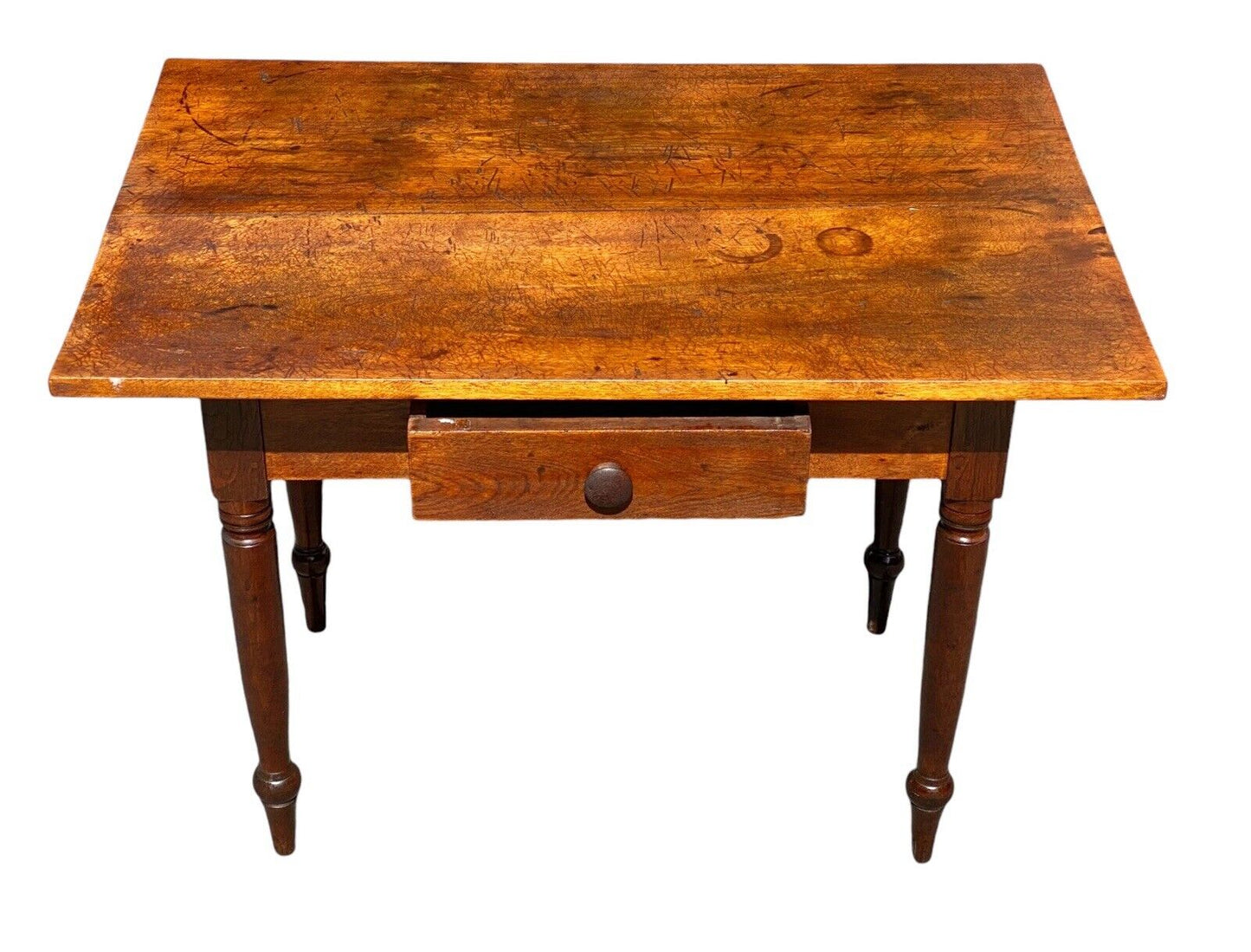 Antique Queen Anne Pennsylvania Walnut Country Tavern Table With Center Drawer