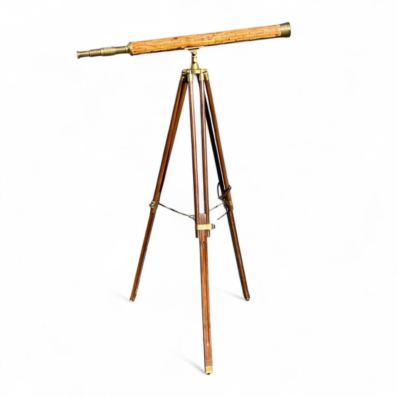 Vintage Brass Telescope / Spyglass with Bamboo Inlay & Adjustable Tripod Base