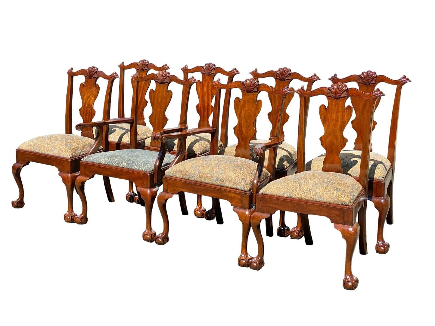 Set of 8 Henkel Harris Mahogany Dining Chairs with Carved Ball & Claw Feet