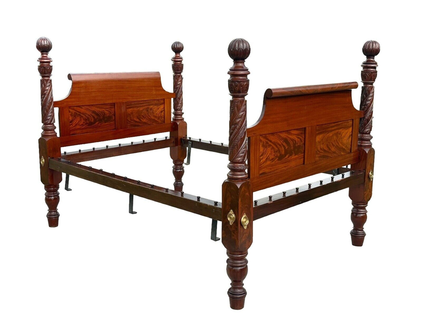 Early American Antique Federal Period Mahogany Acanthus & Pomegranate Carved Bed