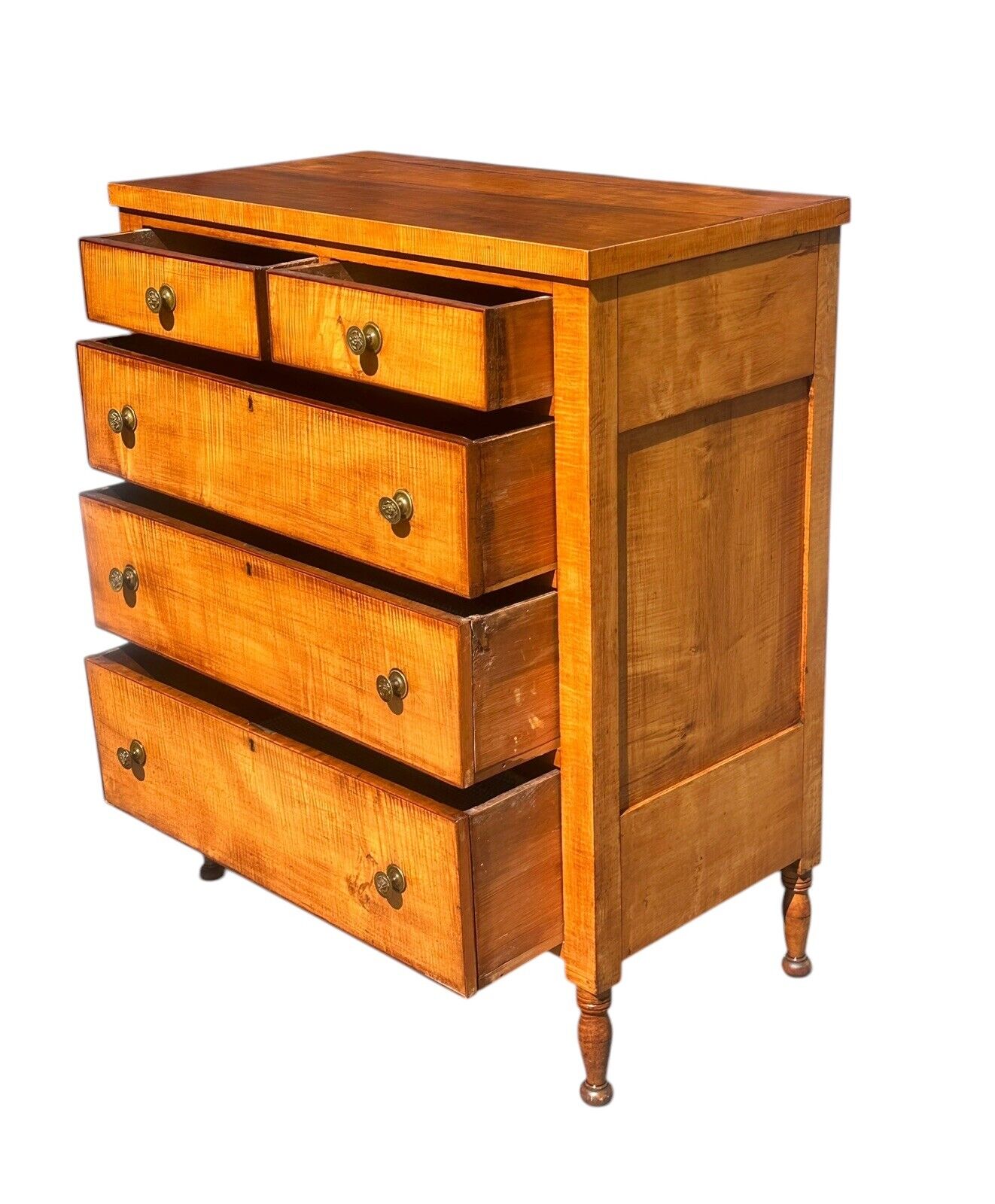 Antique Federal Period Tiger Maple Tall Chest With Secret Locking Drawer Feature