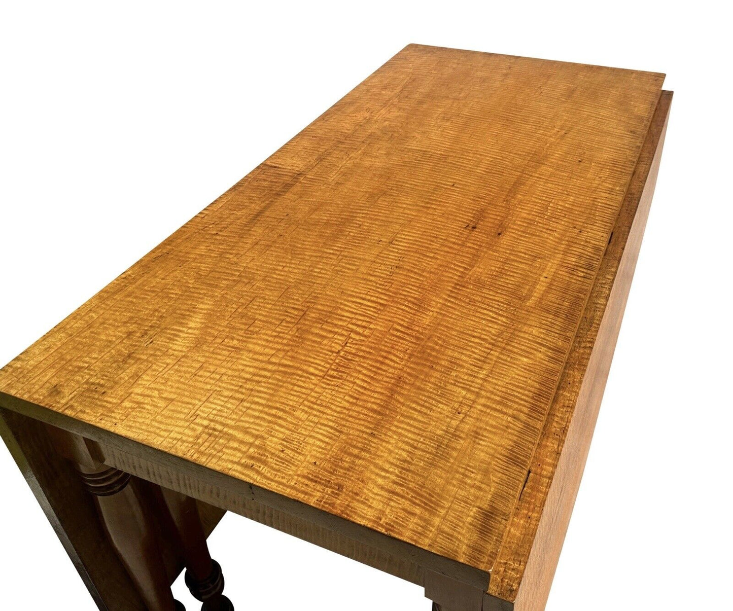 Antique Federal Period New England Tiger Maple & Cherry Dropleaf Dining Table