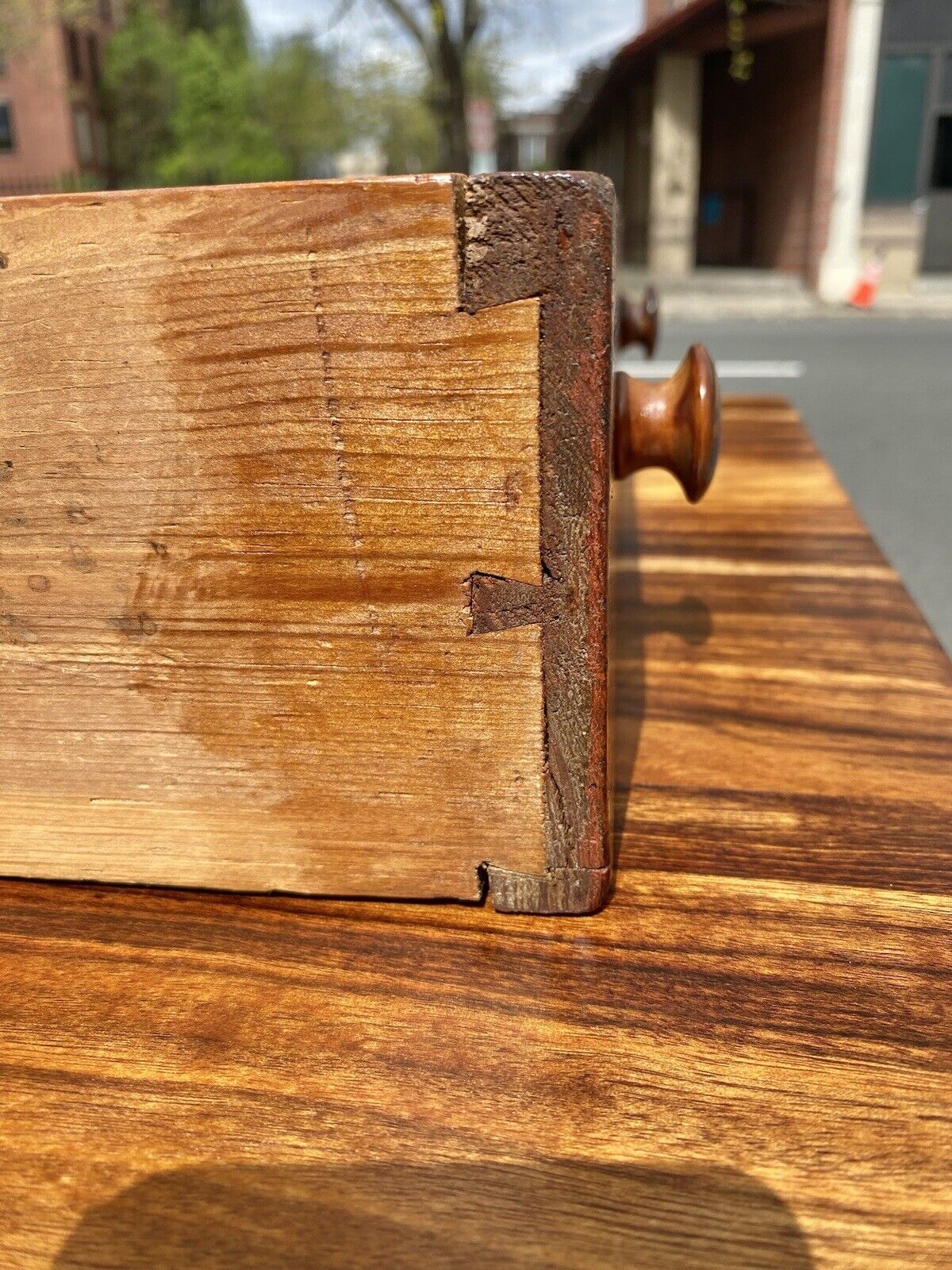 Antique Federal Style Southern Yellow Pine Work Table With Spool Turned Legs