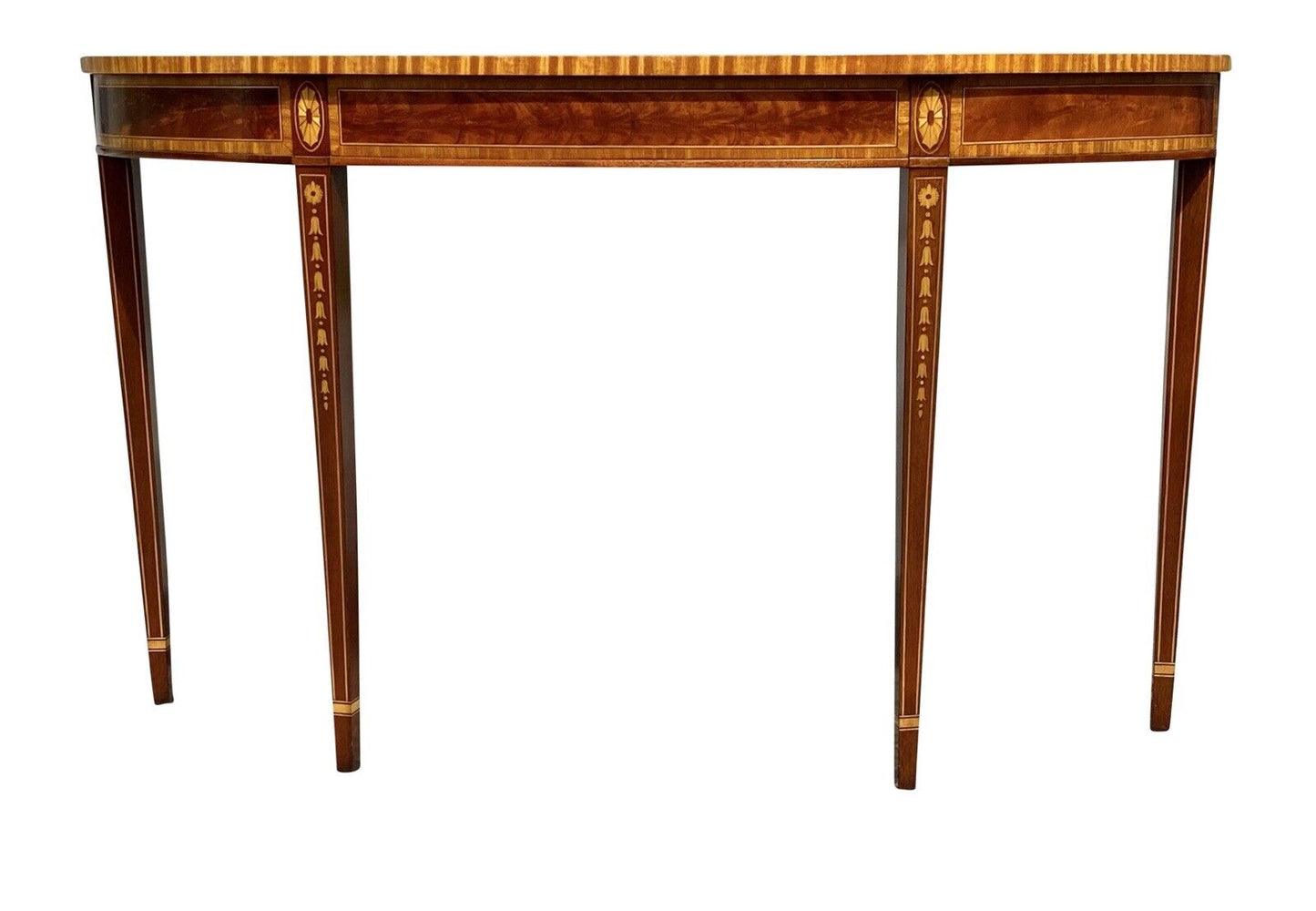 Mahogany & Satinwood Demilune Console Table / Sofa Table by Councill Craftsmen