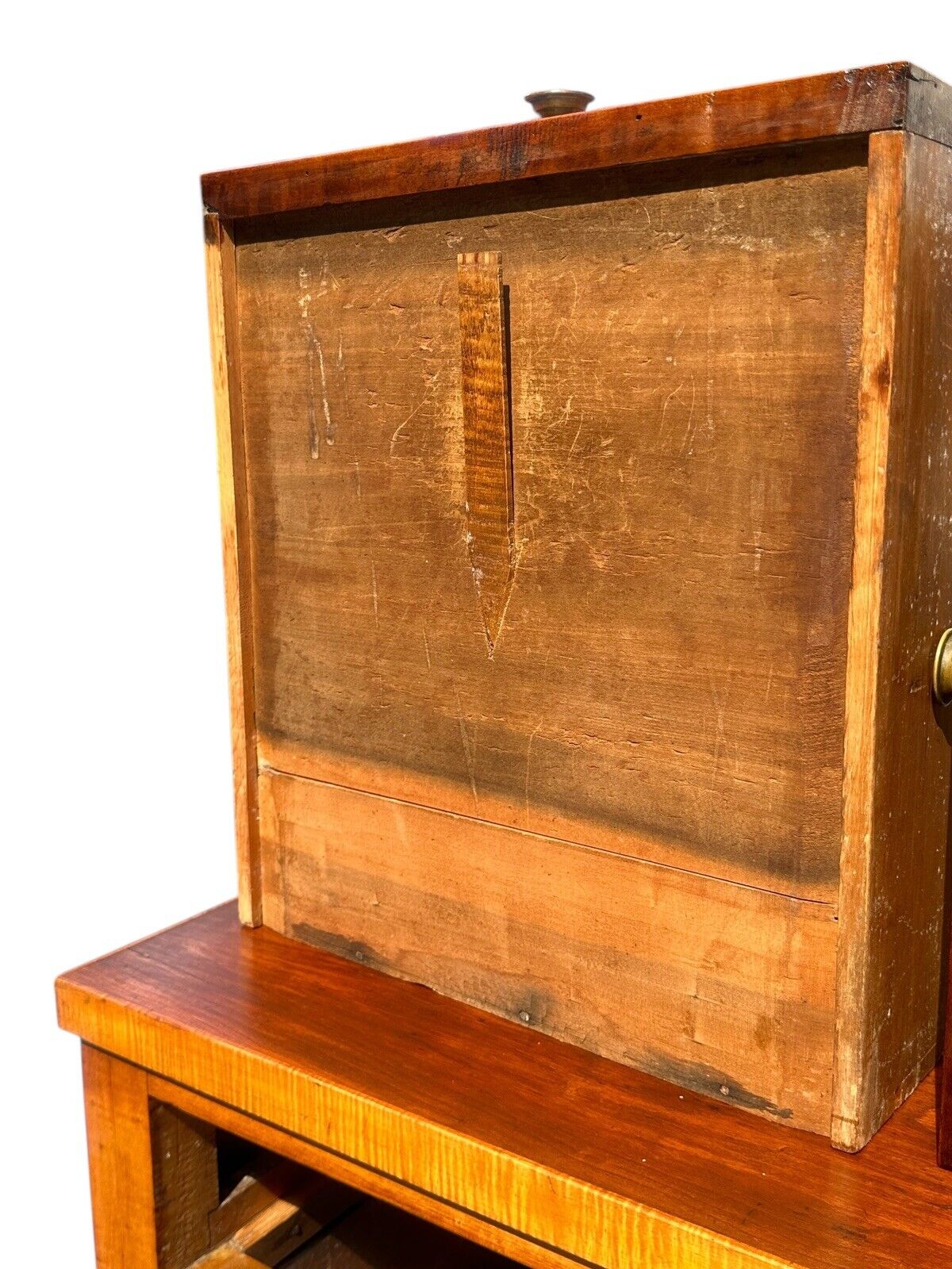 Antique Federal Period Tiger Maple Tall Chest With Secret Locking Drawer Feature