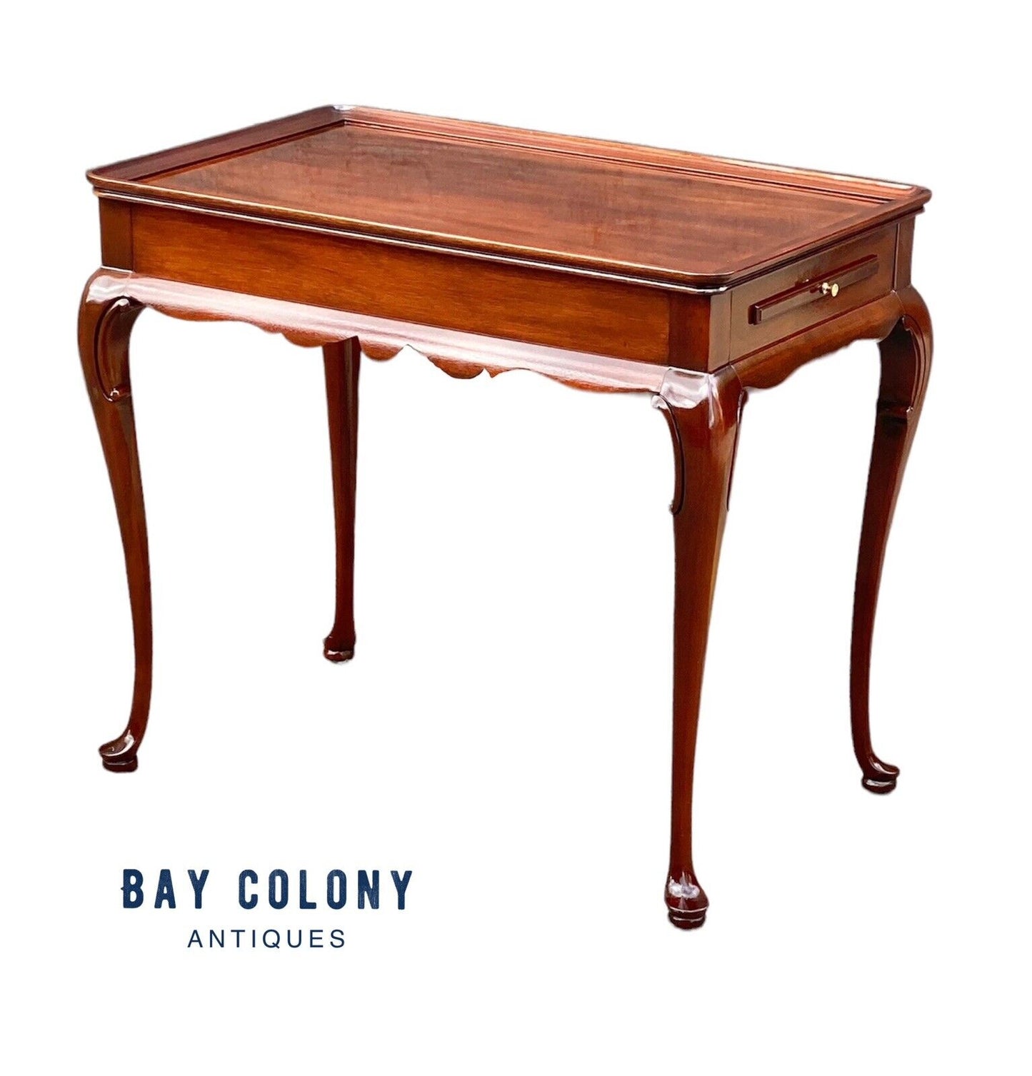 Exceptional Queen Anne Style Mahogany Tray Top Tea Table by Councill Craftsmen