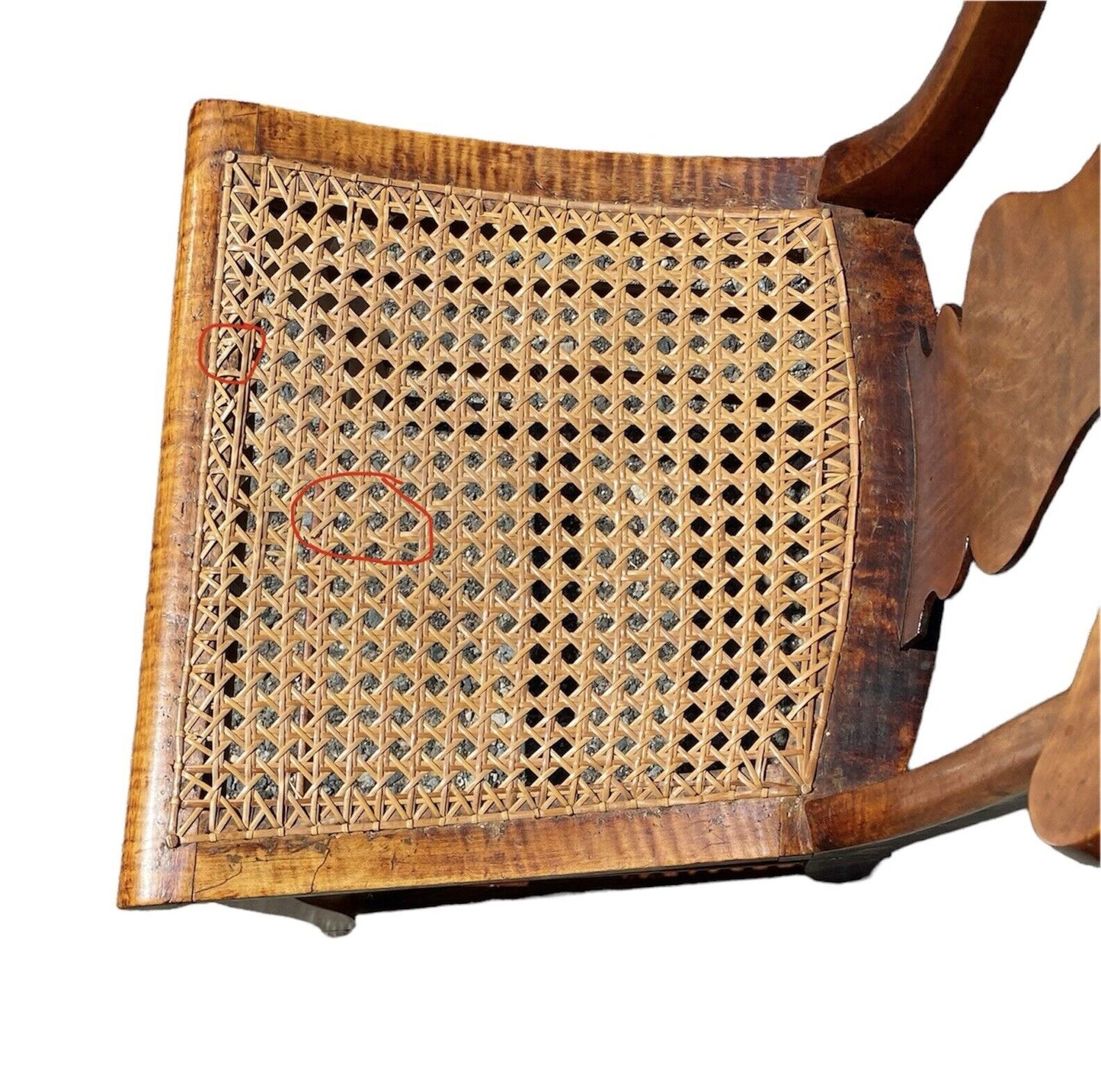 Antique Pair of Tiger Maple & Bird's Eye Maple Side Chairs with Cane Seats