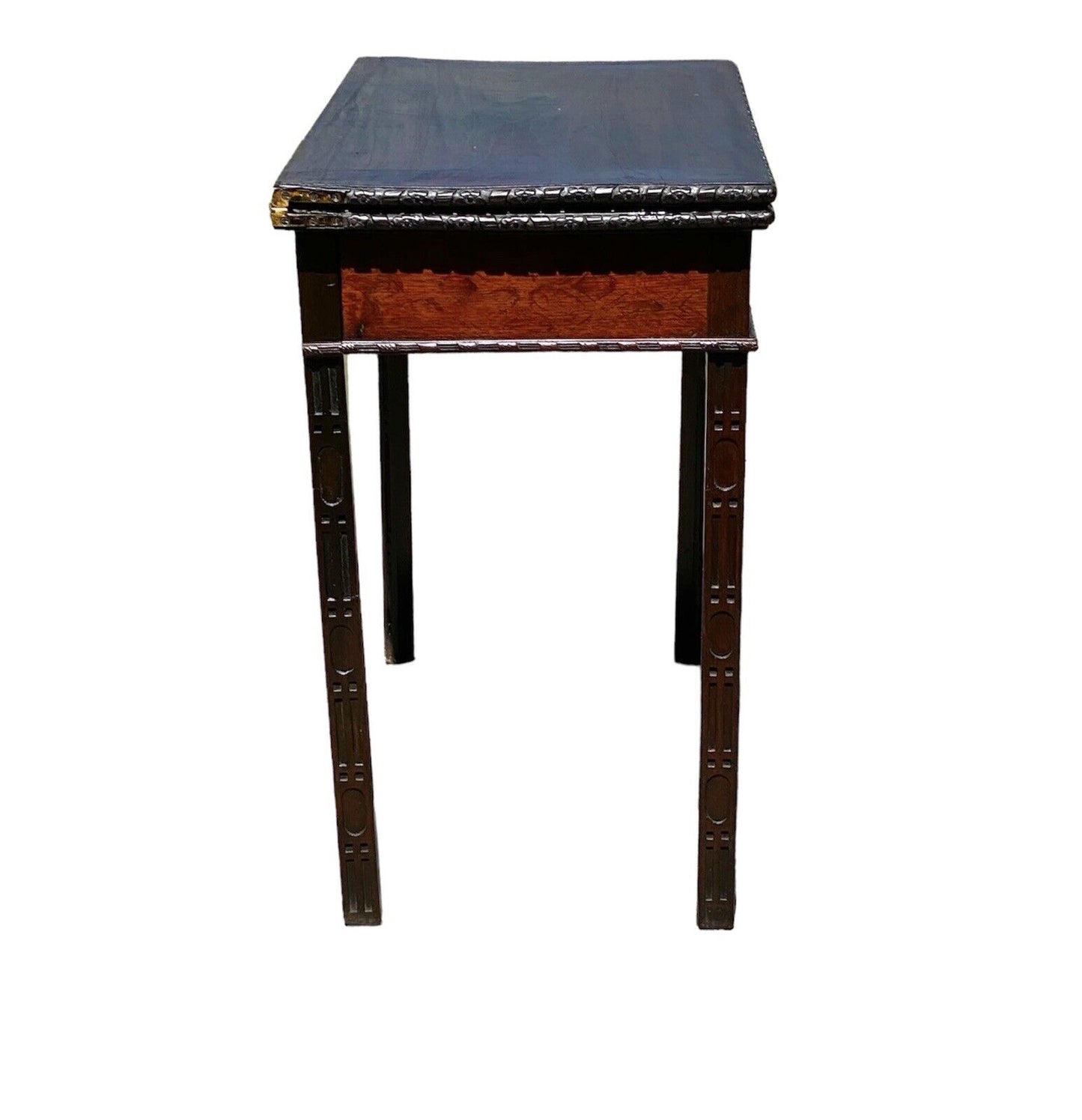 Antique Chinese Chippendale Mahogany Card Table with Foliate Carved Edge CA 1760