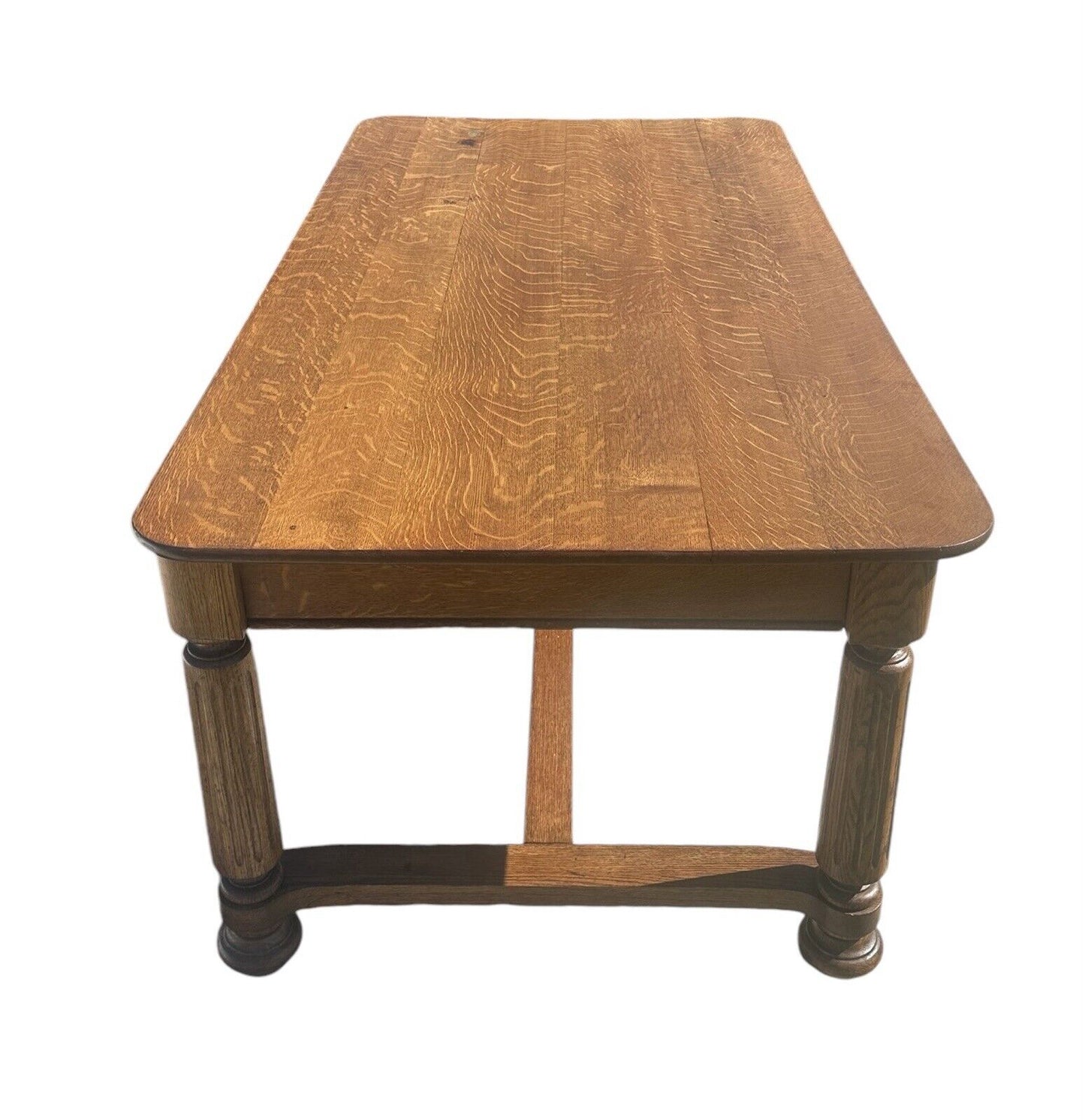 Antique Victorian Tiger Oak Library Table With Two Drawers - Six Feet Long