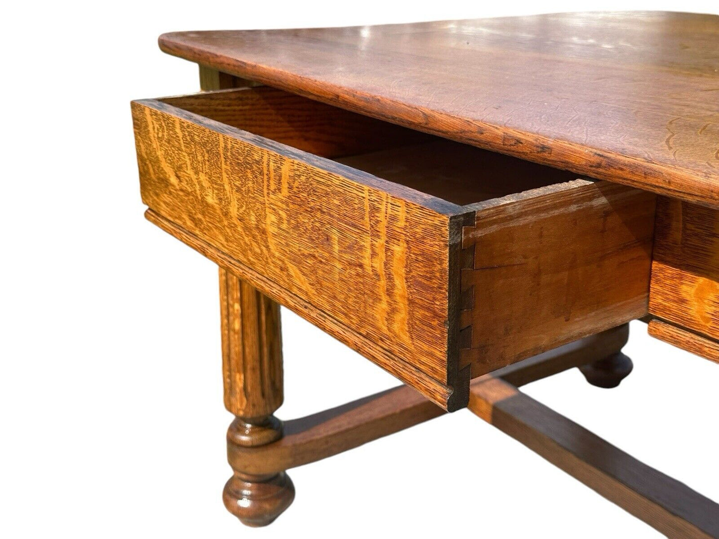 Antique Victorian Tiger Oak Library Table With Two Drawers - Six Feet Long