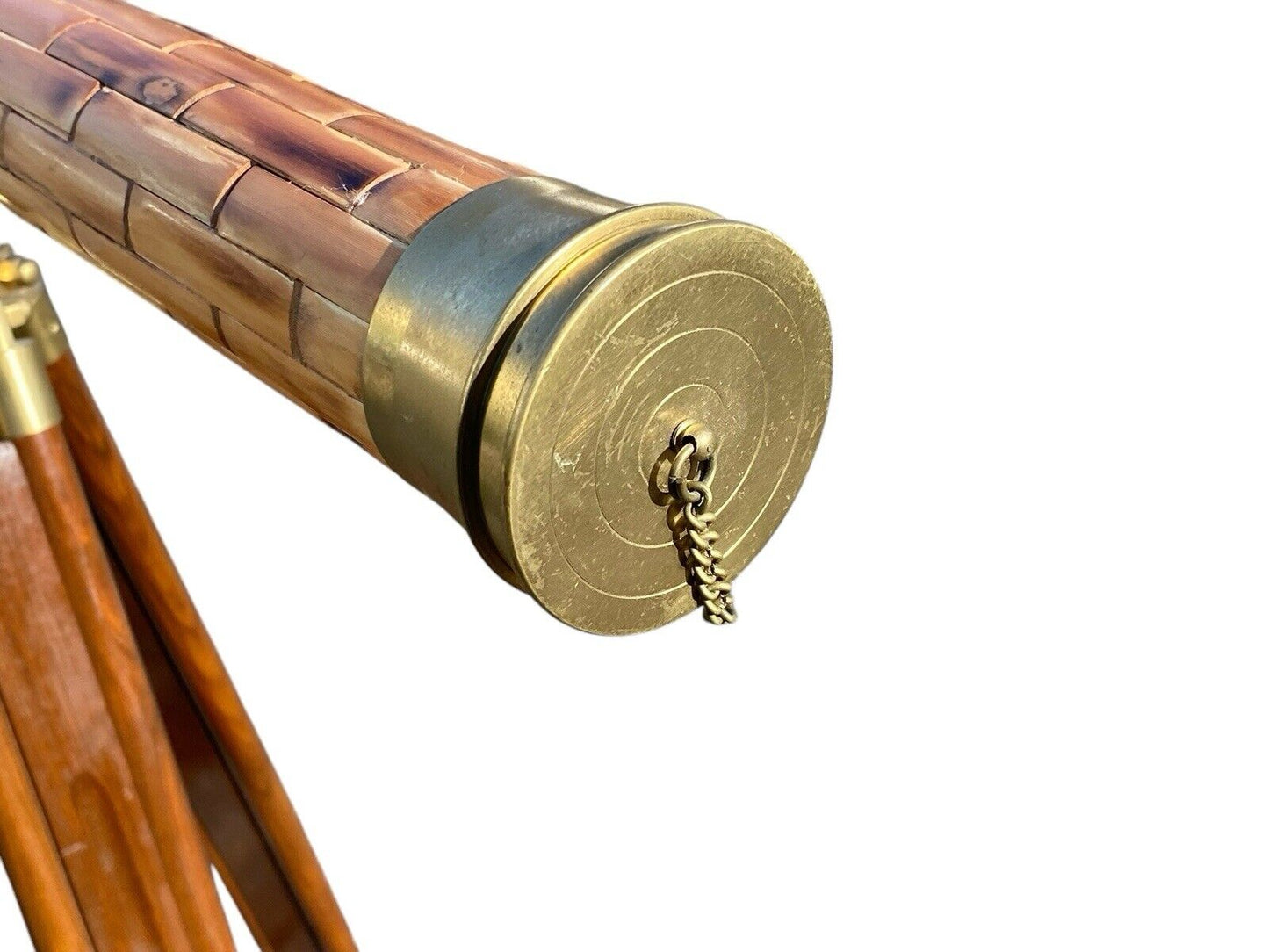 Vintage Brass Telescope / Spyglass with Bamboo Inlay & Adjustable Tripod Base