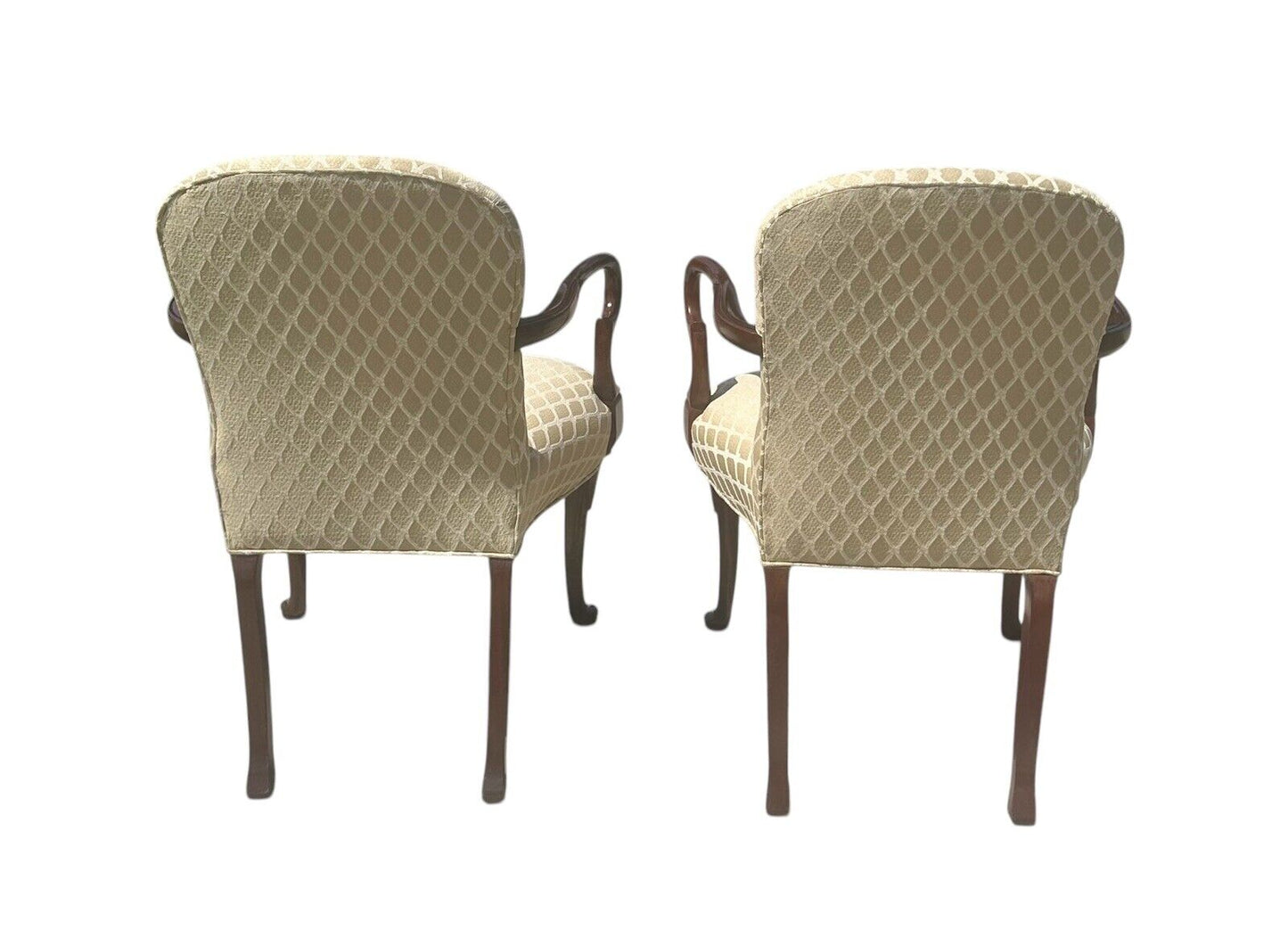 Pair of Georgian Style Cherry Shell Carved Embroidered Arm Chairs by Old Hickory