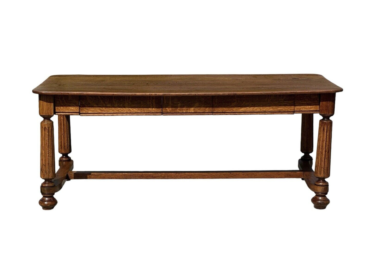 Antique Victorian Tiger Oak Library Table With Two Drawers - Six Feet Long