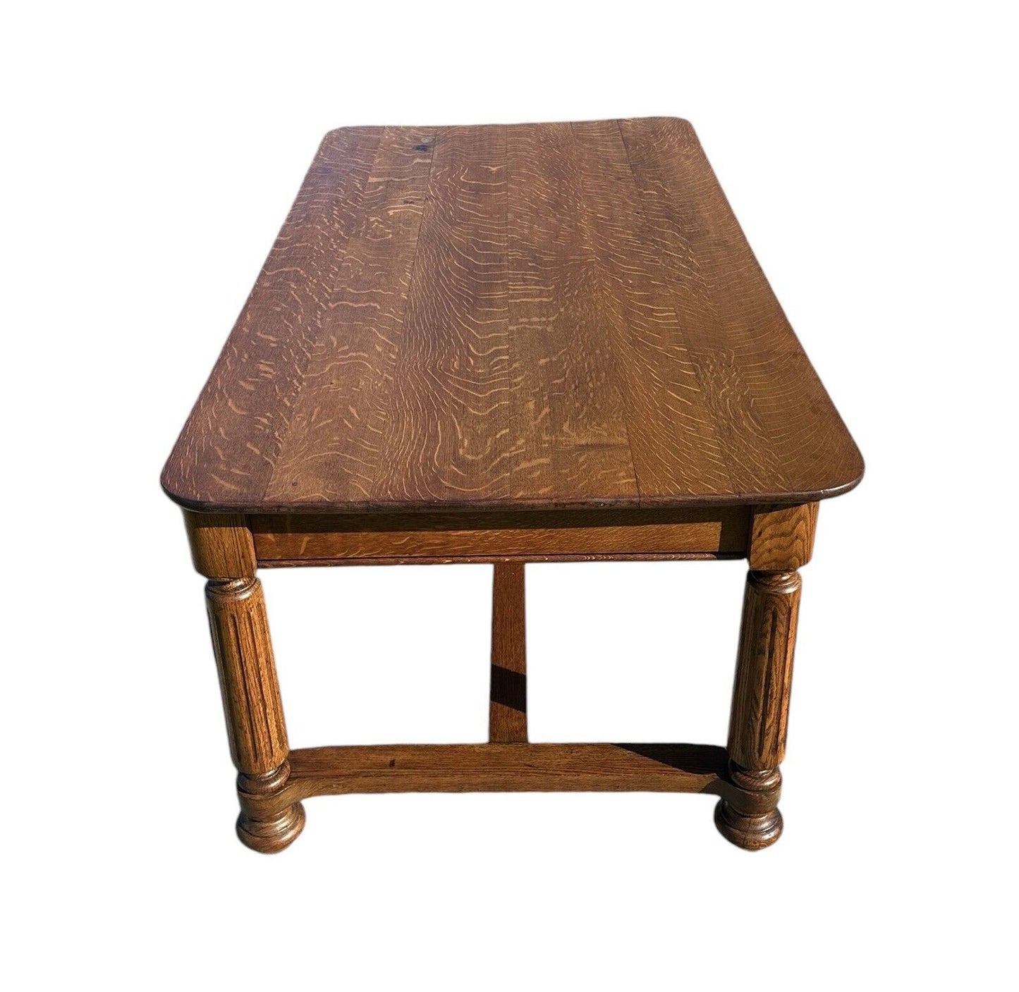 Antique Victorian Tiger Oak Library Table With Two Drawers - Six Feet Long