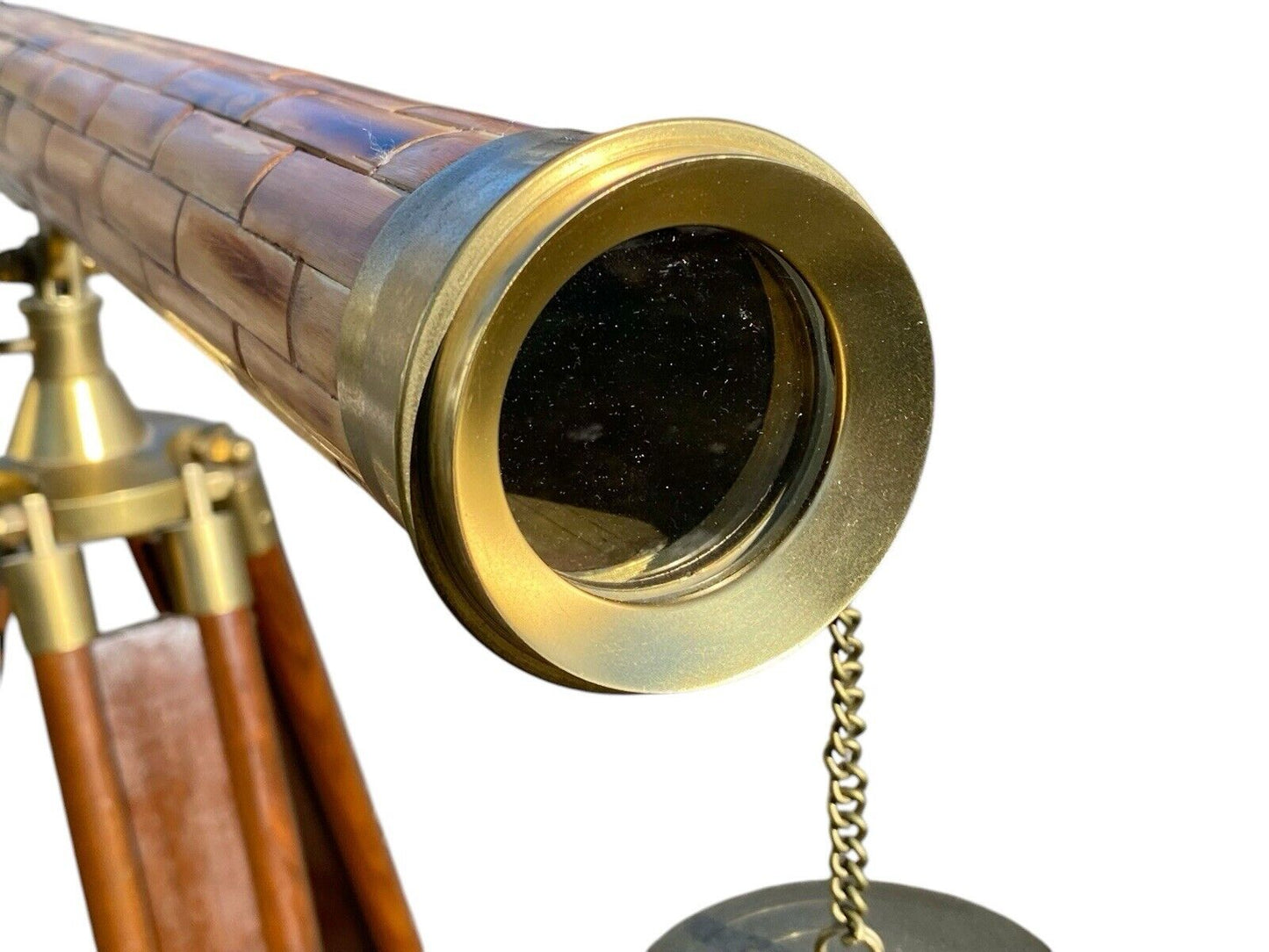 Vintage Brass Telescope / Spyglass with Bamboo Inlay & Adjustable Tripod Base