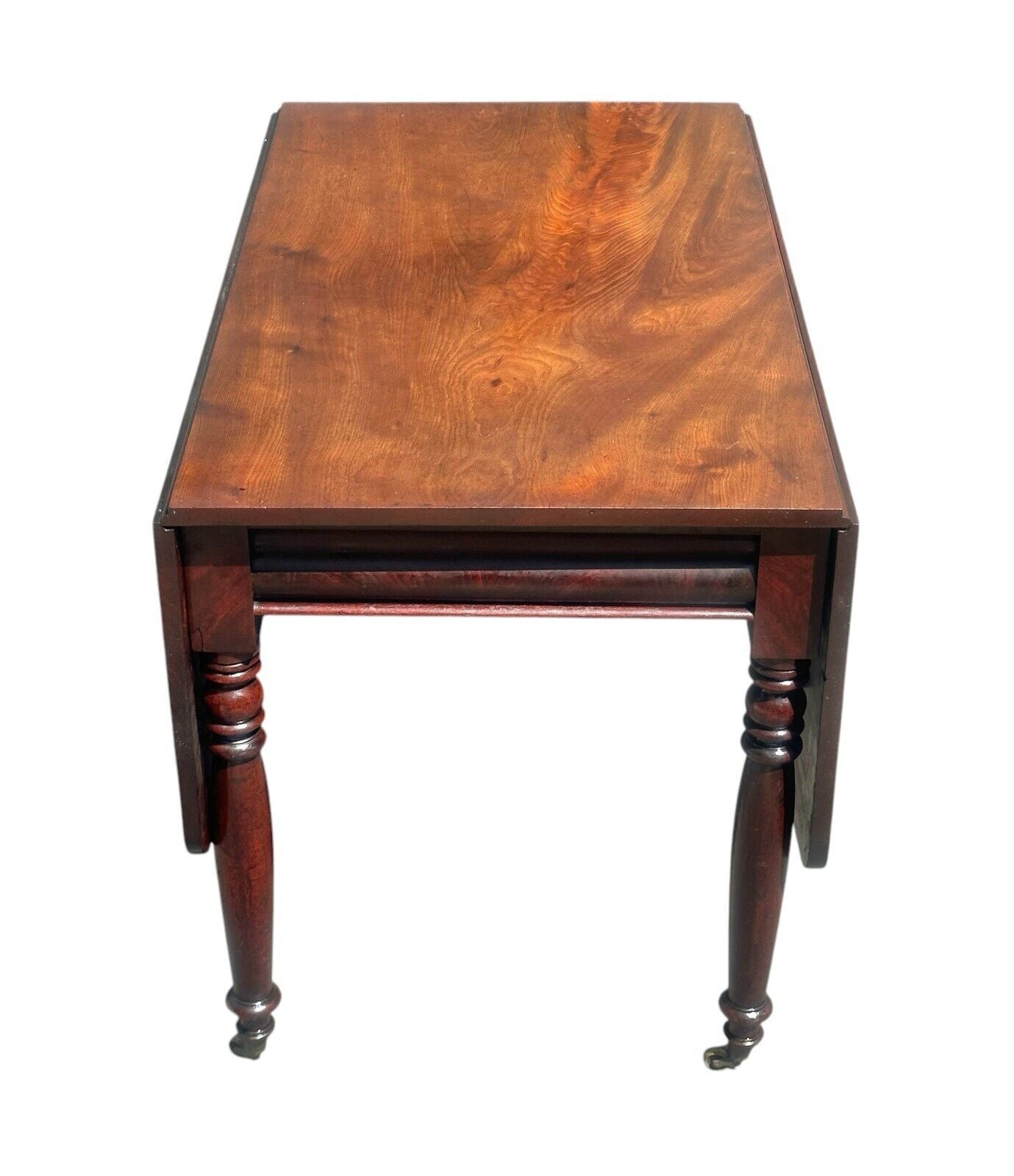 Antique Sheraton Boston Figured Plum Pudding Mahogany Dropleaf Dining Table