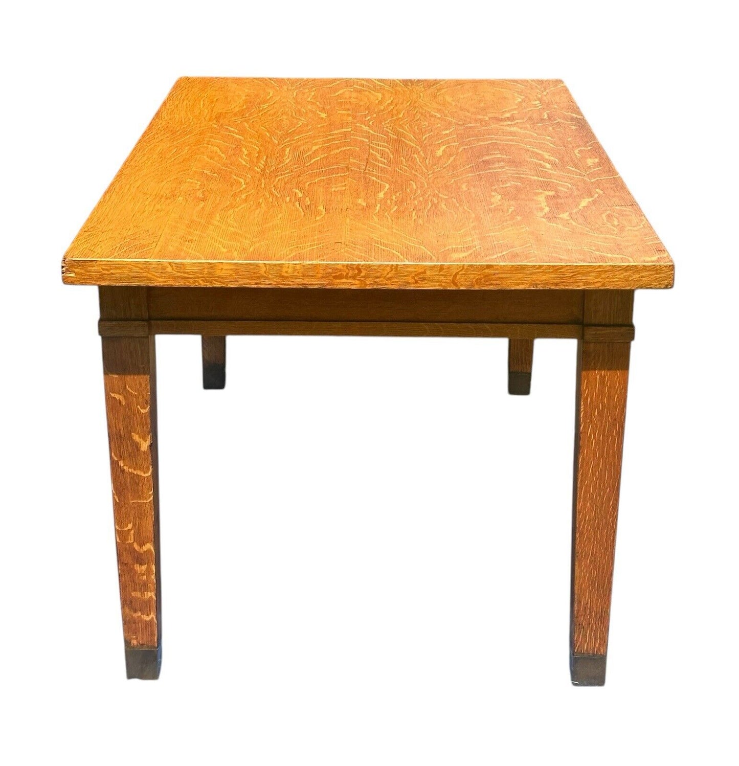 Antique Arts & Crafts Mission Oak Library Table With Two Drawers - Tiger Oak