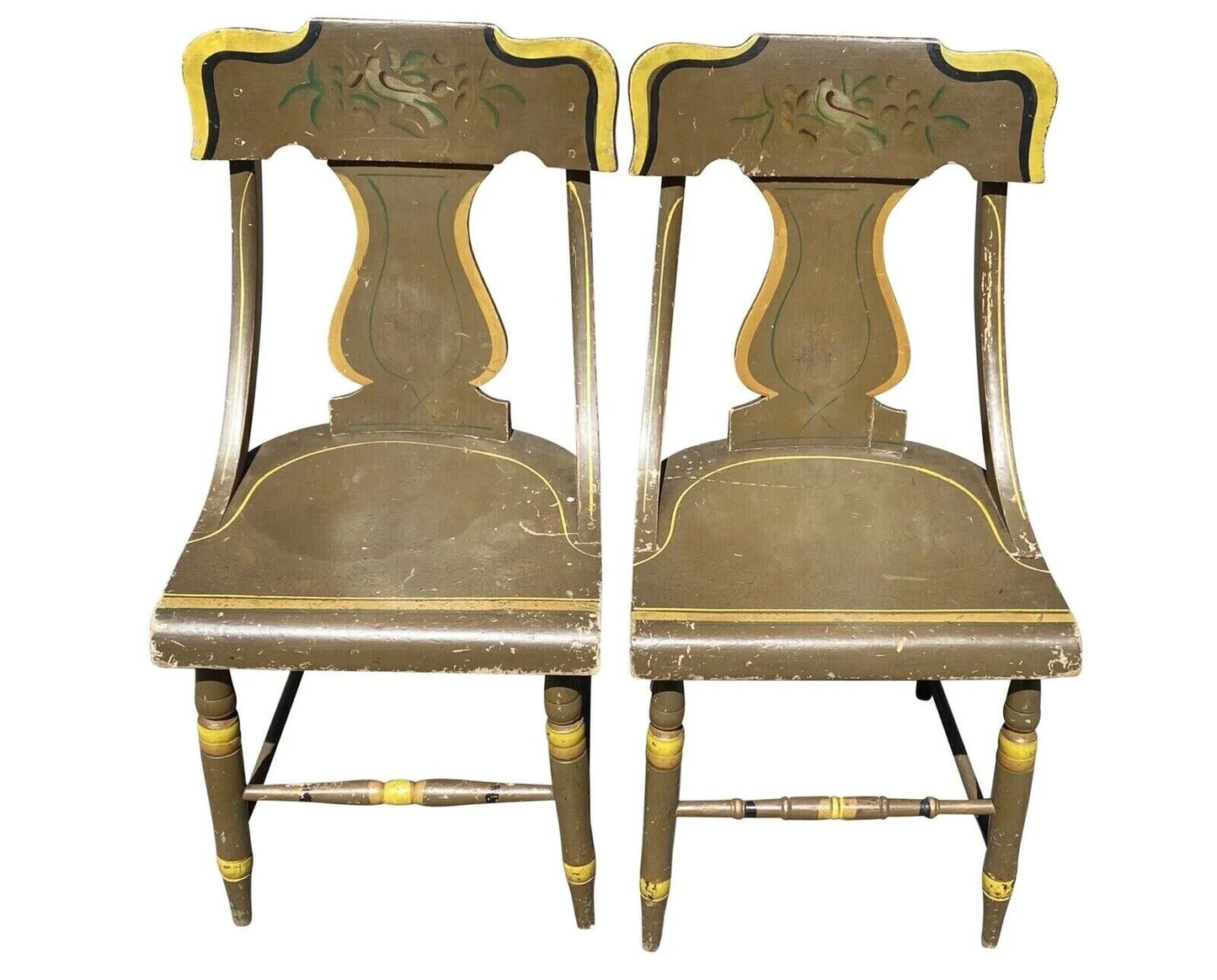 Antique Set of 4 New England Sheraton Fancy Paint Dining Chairs