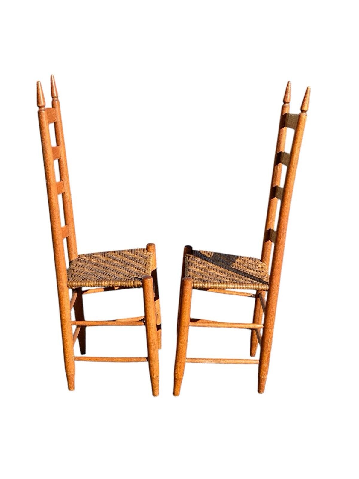 Vintage Set of 5 Country Primitive Ladderback Dining Chairs With Splint Seats