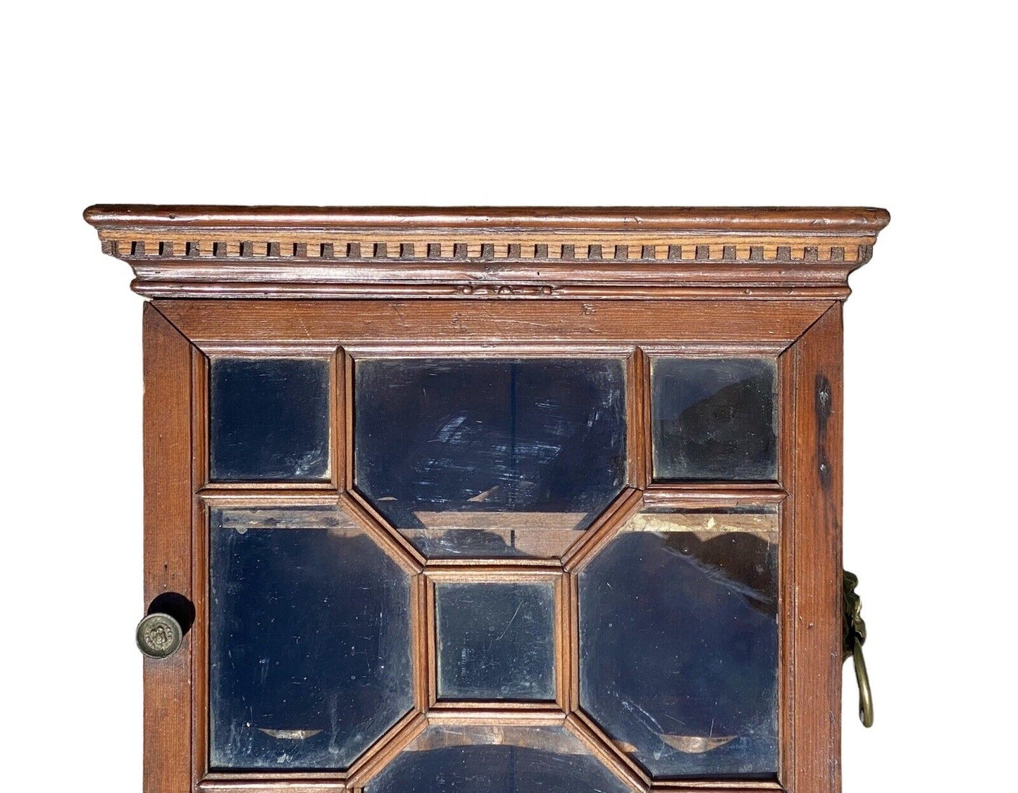 Antique George III Oak Specimen or Valuables Cabinet With Lion's Head Mounts