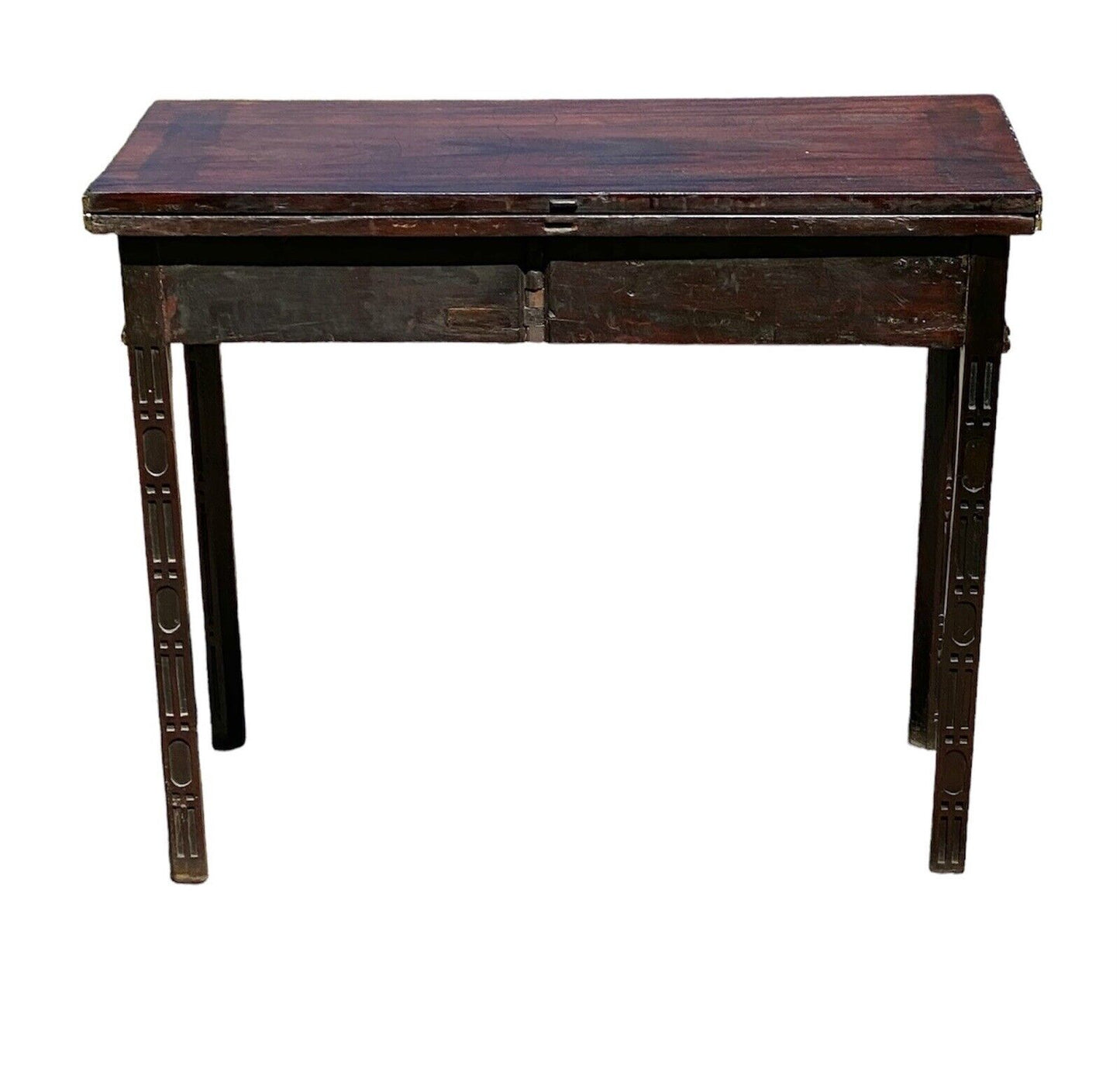 Antique Chinese Chippendale Mahogany Card Table with Foliate Carved Edge CA 1760