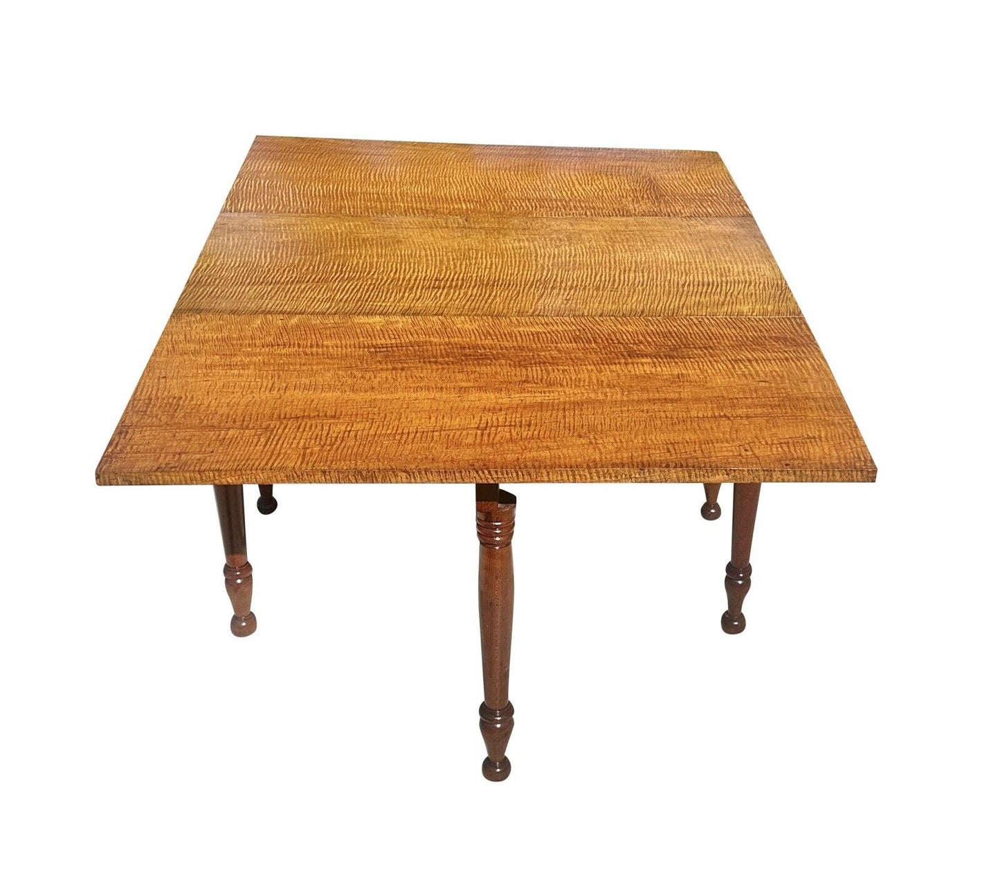 Antique Federal Period New England Tiger Maple & Cherry Dropleaf Dining Table