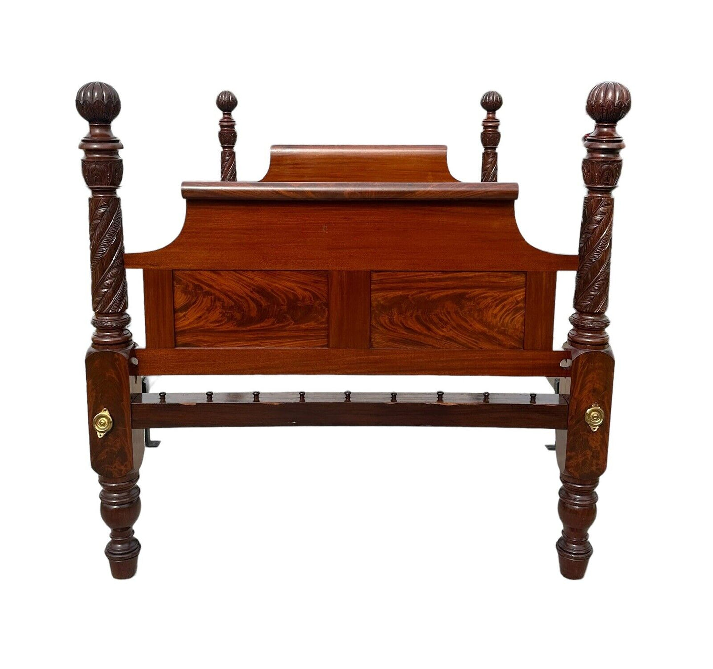 Early American Antique Federal Period Mahogany Acanthus & Pomegranate Carved Bed