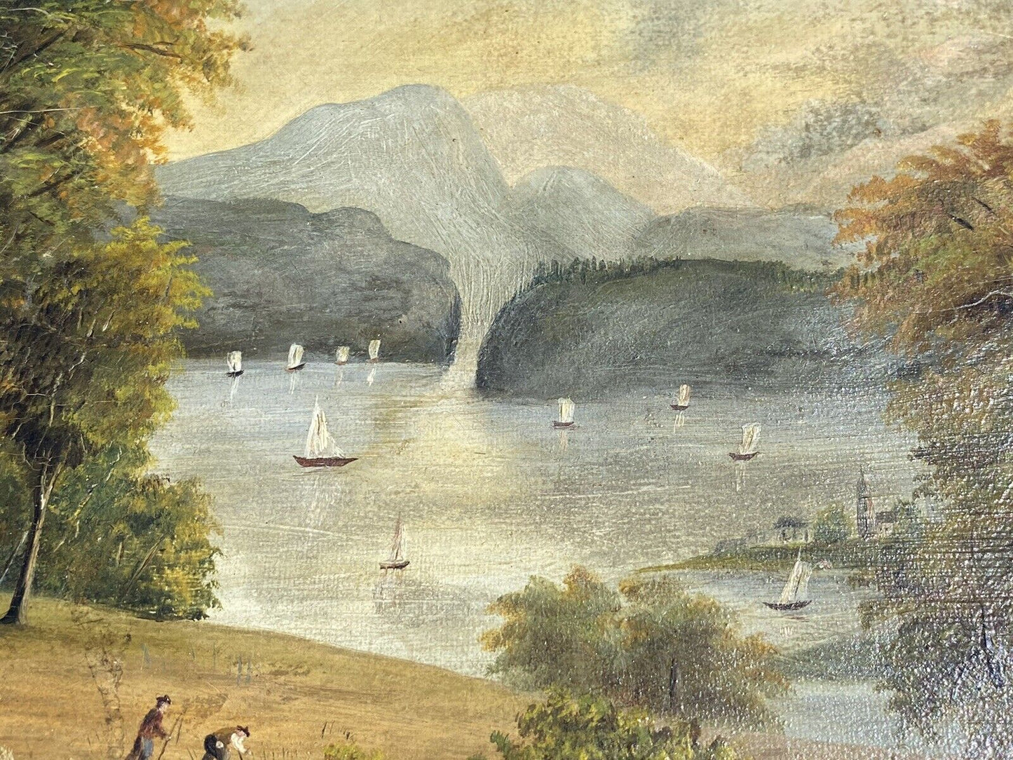 Antique Hudson River School American Landscape Painting In Original Oval Frame