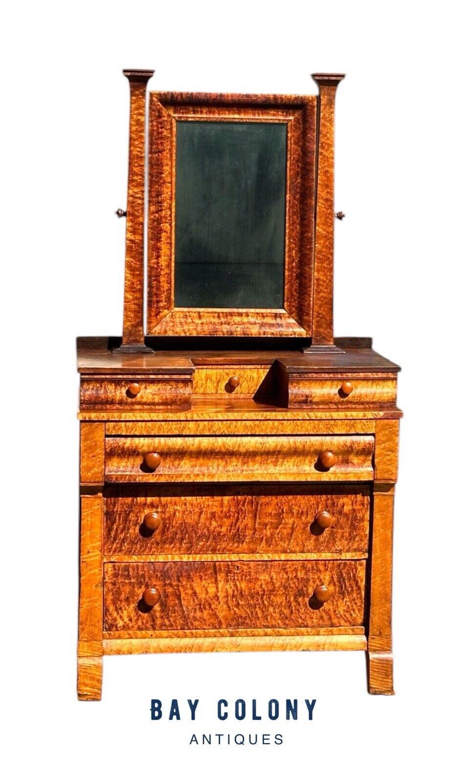 Antique Federal Period Kentucky Bird's Eye Maple Gentleman's Dresser With Mirror