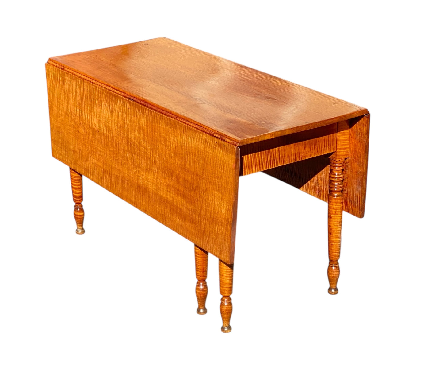 Antique Sheraton Tiger Maple Drop Leaf Dining Table