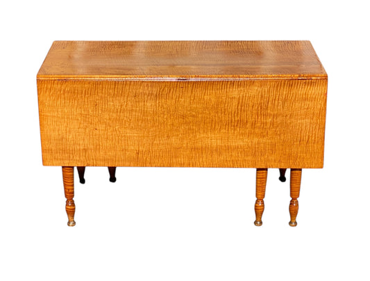 Antique Sheraton Tiger Maple Drop Leaf Dining Table