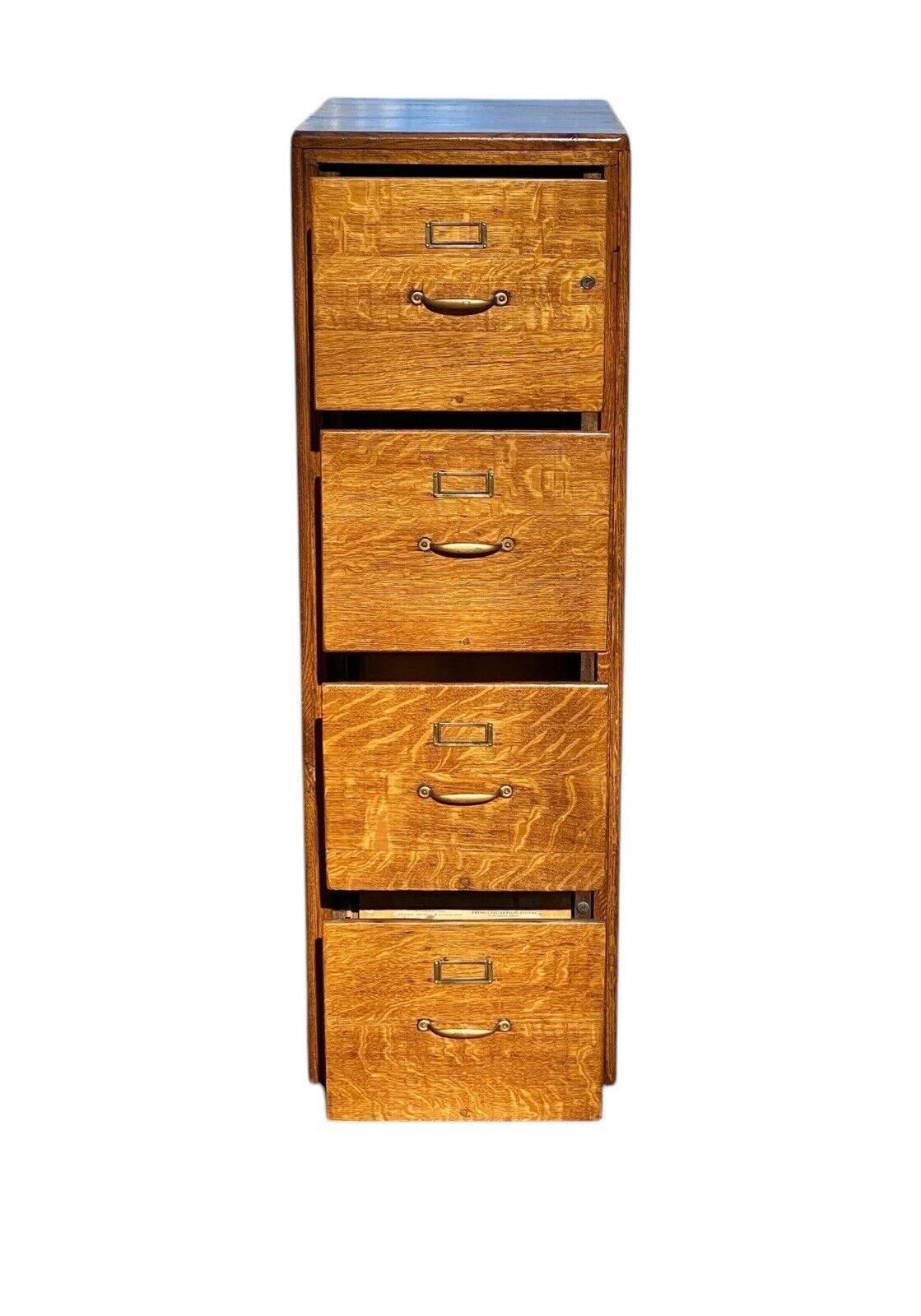 Antique Amberg Tiger Oak 4 Drawer Wood File Cabinet - Bay Colony Antiques Business & Industrial:Office:Office Furniture:Filing Cabinets