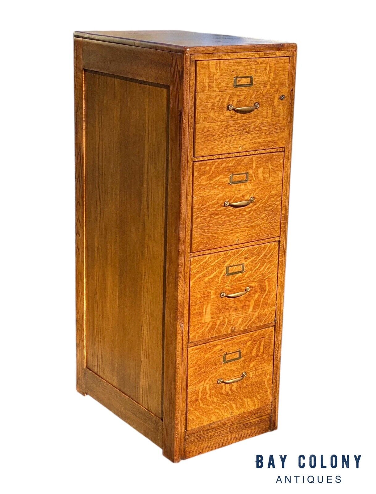 Antique Amberg Tiger Oak 4 Drawer Wood File Cabinet - Bay Colony Antiques Business & Industrial:Office:Office Furniture:Filing Cabinets