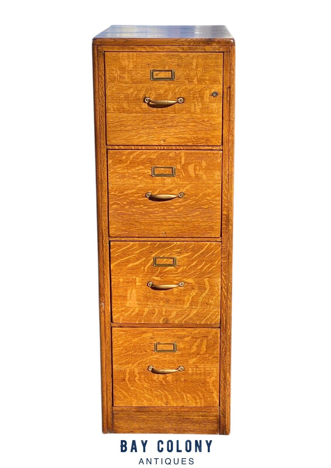 Antique Amberg Tiger Oak 4 Drawer Wood File Cabinet - Bay Colony Antiques Business & Industrial:Office:Office Furniture:Filing Cabinets