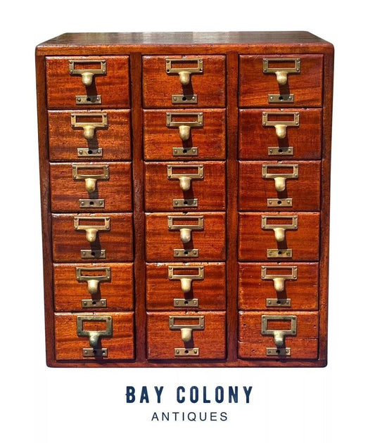 Antique Arts & Crafts Mahogany 18 Drawer Index File Cabinet With Brass Hardware - Bay Colony Antiques Business & Industrial:Office:Office Furniture:Filing Cabinets