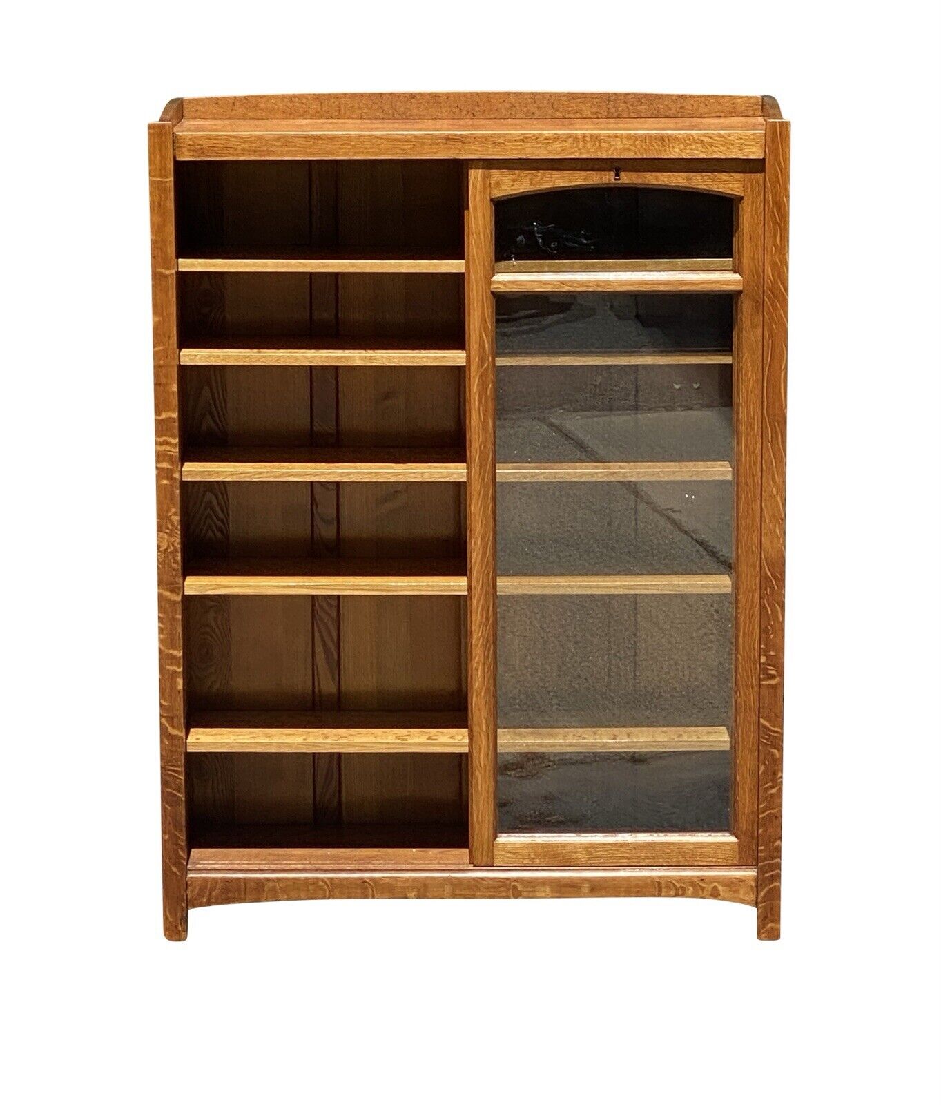 Antique Arts & Crafts Mission Oak Bookcase With Sliding Arched Doors - Bay Colony Antiques Antiques:Furniture:Bookcases