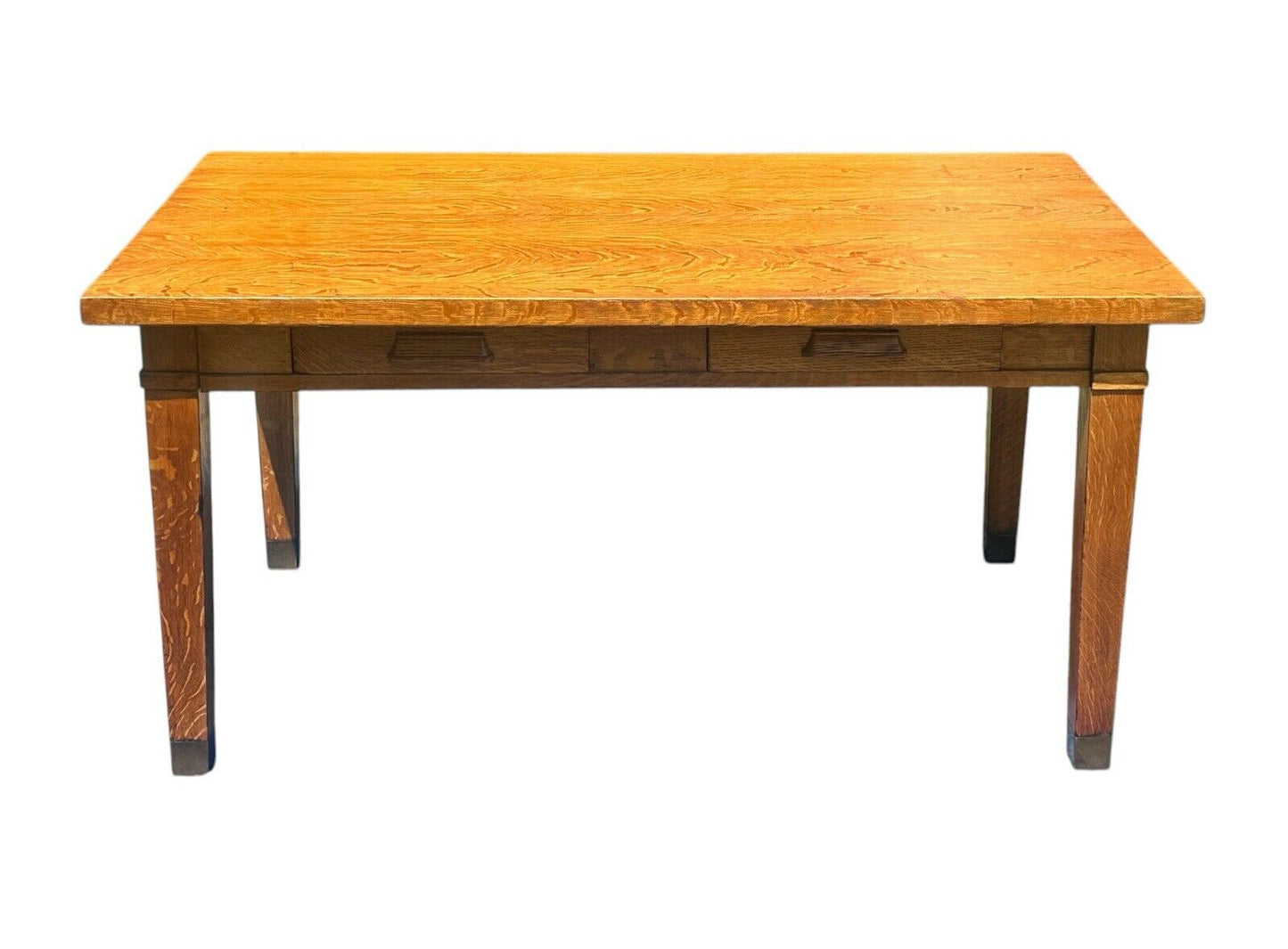 Antique Arts & Crafts Mission Oak Library Table With Two Drawers - Tiger Oak - Bay Colony Antiques Antiques:Furniture:Tables