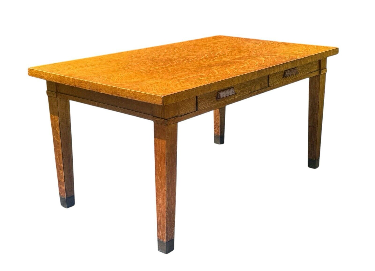 Antique Arts & Crafts Mission Oak Library Table With Two Drawers - Tiger Oak - Bay Colony Antiques Antiques:Furniture:Tables