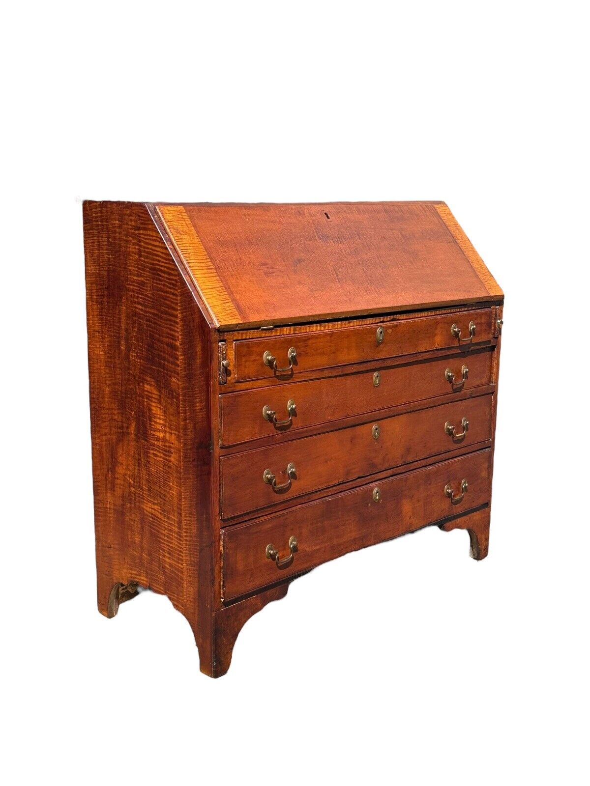 Antique Chippendale New England Tiger Maple & Cherry Slant Lid Desk Circa 1780 - Bay Colony Antiques Antiques:Furniture:Desks & Secretaries