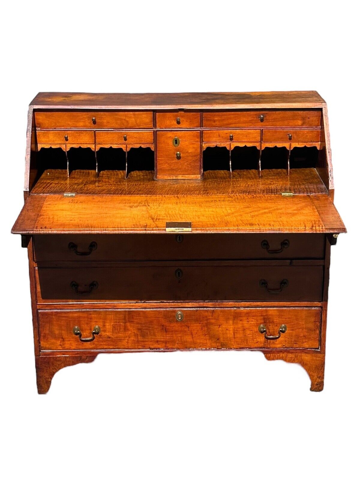 Antique Chippendale New England Tiger Maple & Cherry Slant Lid Desk Circa 1780 - Bay Colony Antiques Antiques:Furniture:Desks & Secretaries