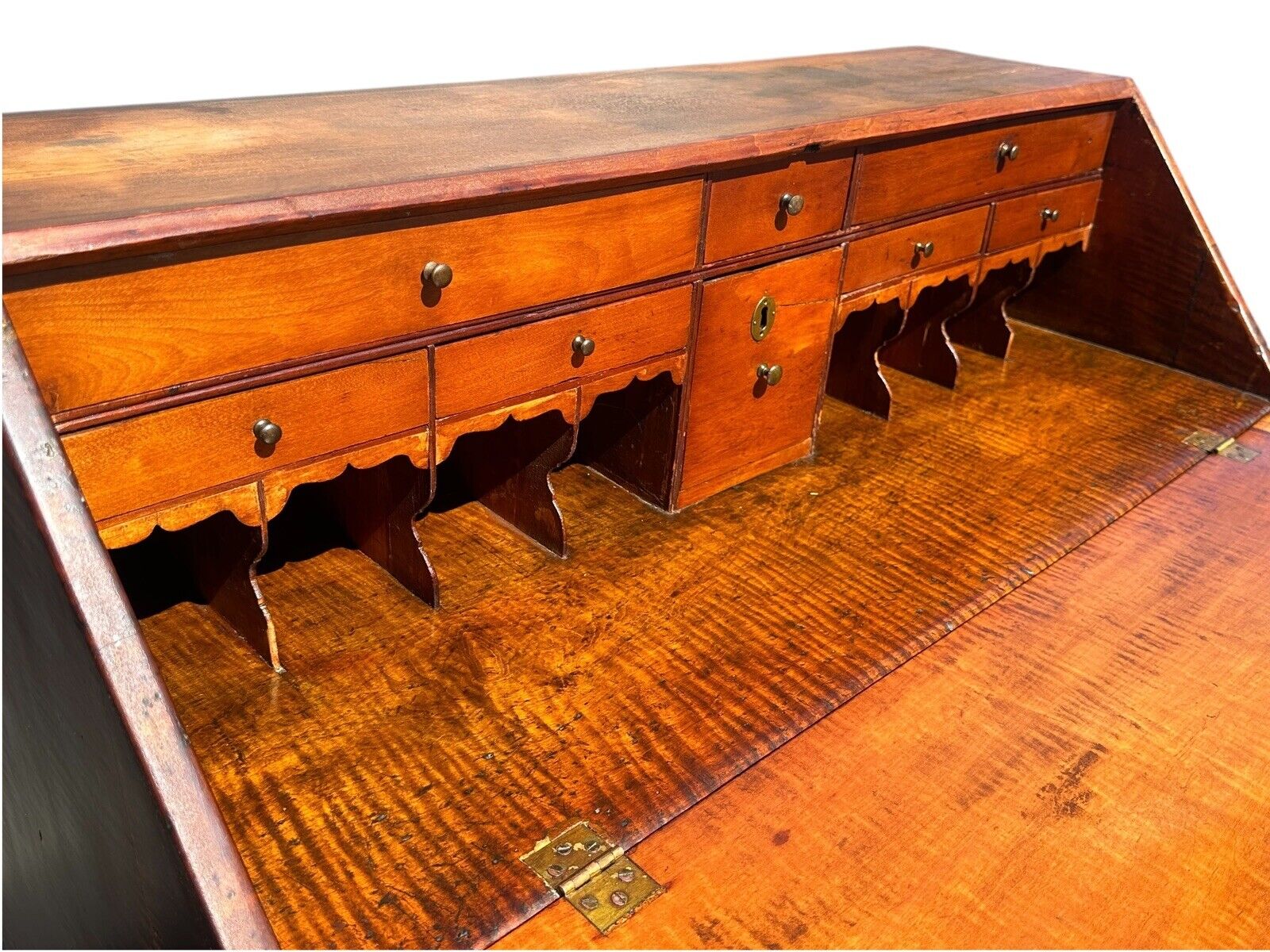 Antique Chippendale New England Tiger Maple & Cherry Slant Lid Desk Circa 1780 - Bay Colony Antiques Antiques:Furniture:Desks & Secretaries