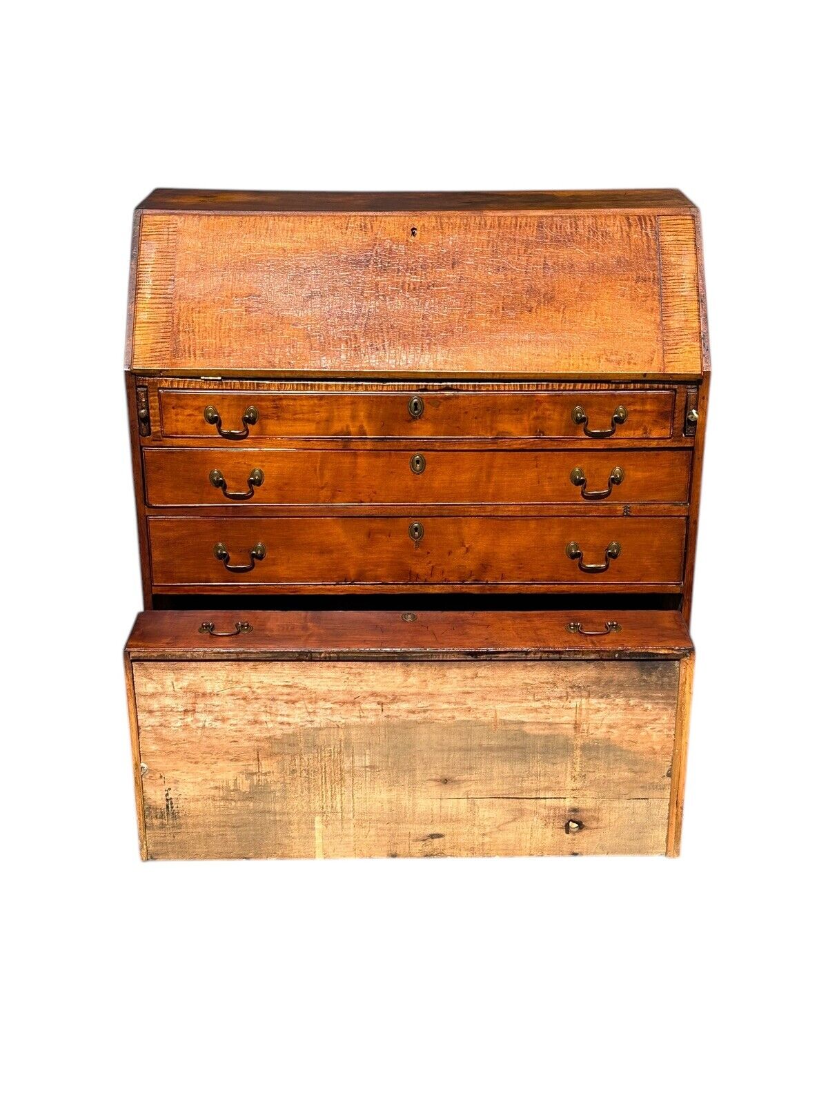 Antique Chippendale New England Tiger Maple & Cherry Slant Lid Desk Circa 1780 - Bay Colony Antiques Antiques:Furniture:Desks & Secretaries