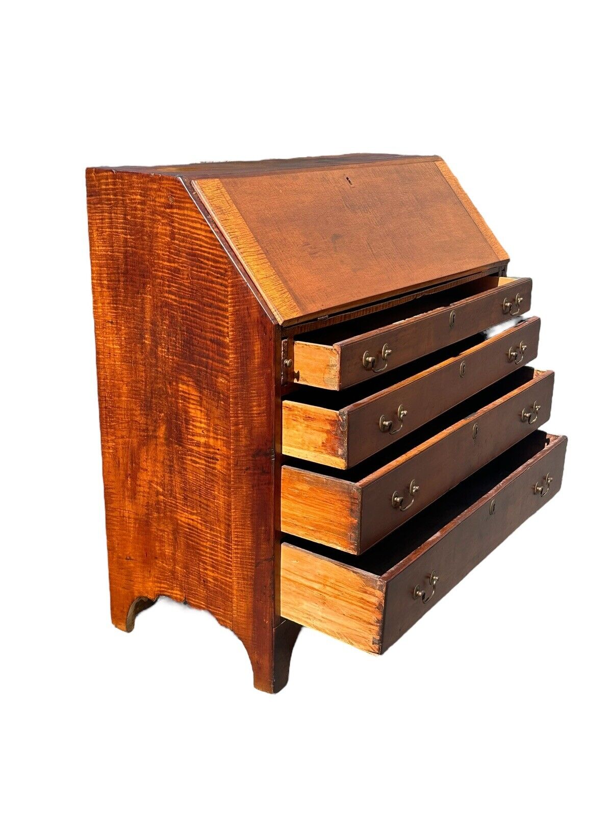 Antique Chippendale New England Tiger Maple & Cherry Slant Lid Desk Circa 1780 - Bay Colony Antiques Antiques:Furniture:Desks & Secretaries