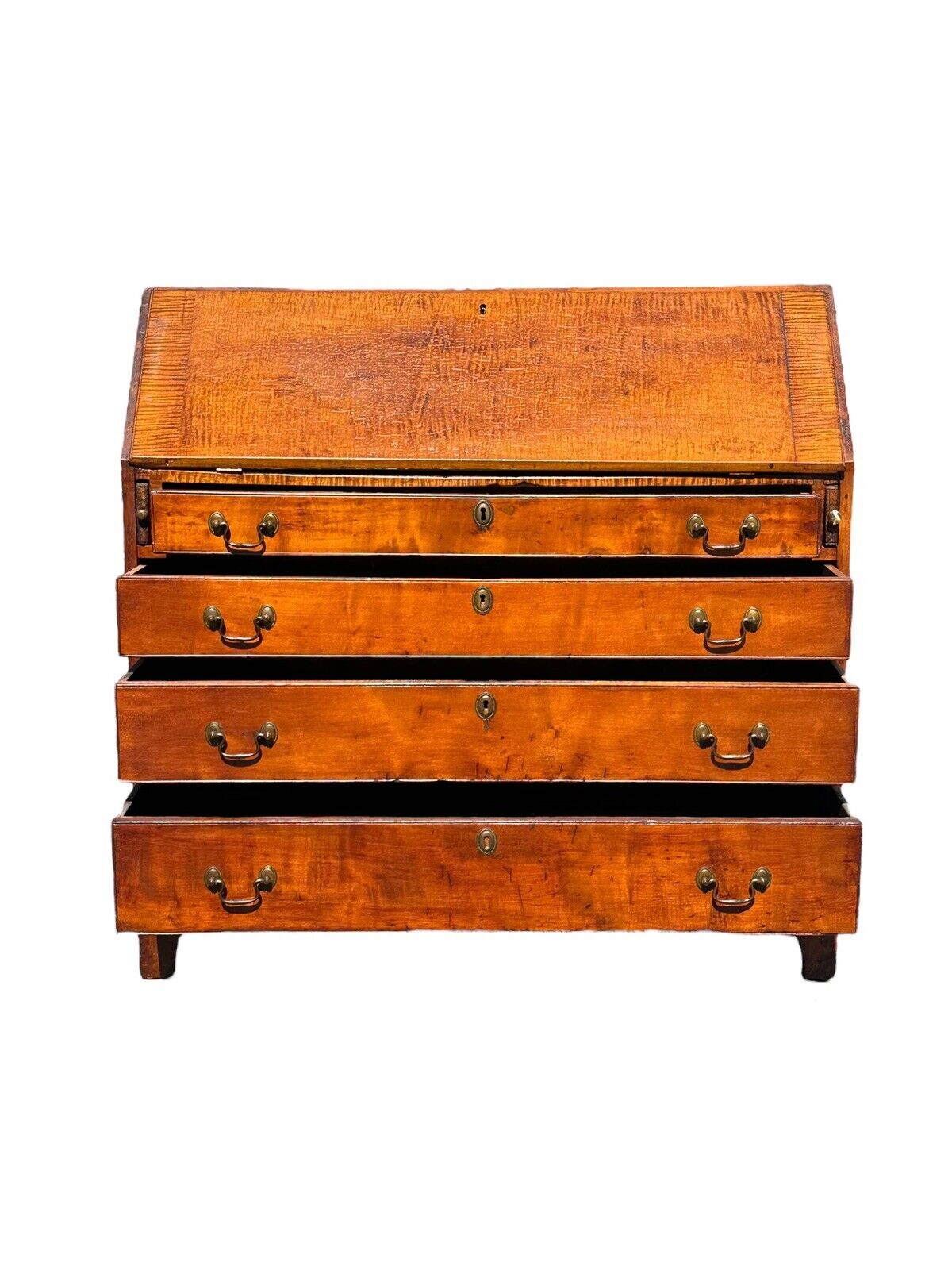 Antique Chippendale New England Tiger Maple & Cherry Slant Lid Desk Circa 1780 - Bay Colony Antiques Antiques:Furniture:Desks & Secretaries